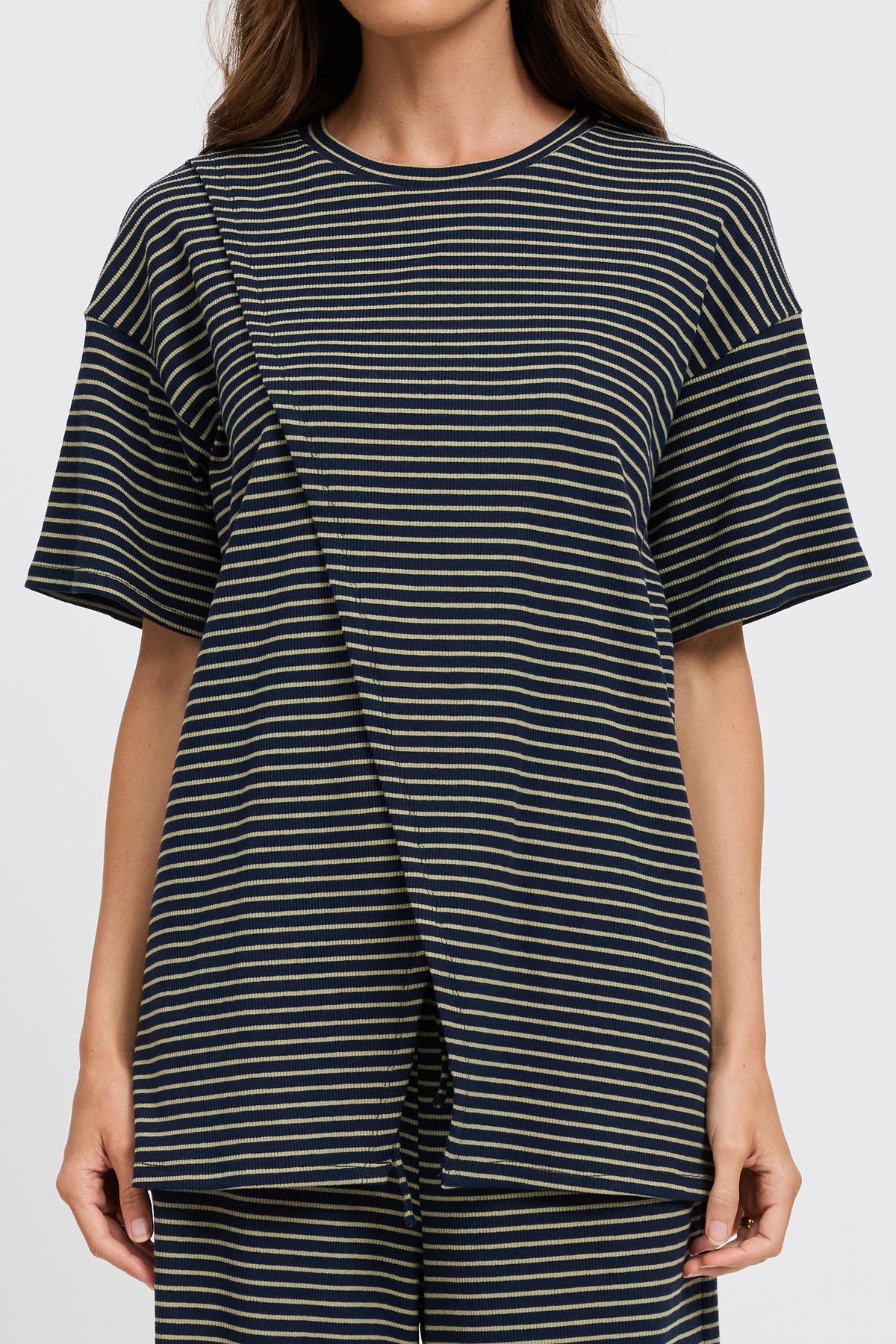 Ivy Stripe Longline Wrap Tee - Navy / Khaki