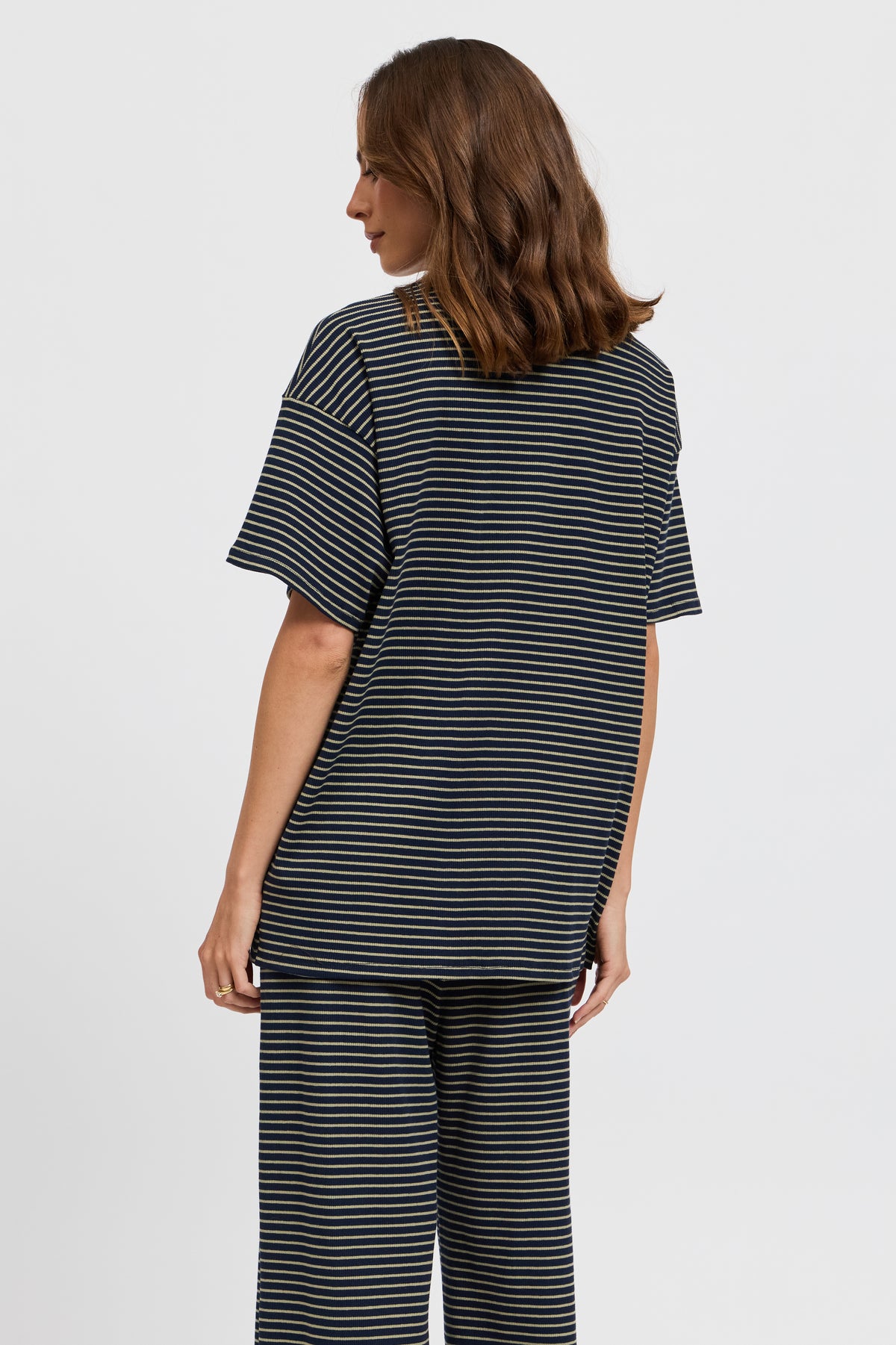 Ivy Stripe Longline Wrap Tee - Navy / Khaki