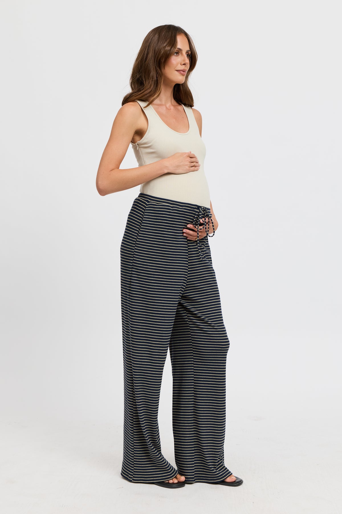 Ivy Stripe Wide Leg Pants - Navy / Khaki