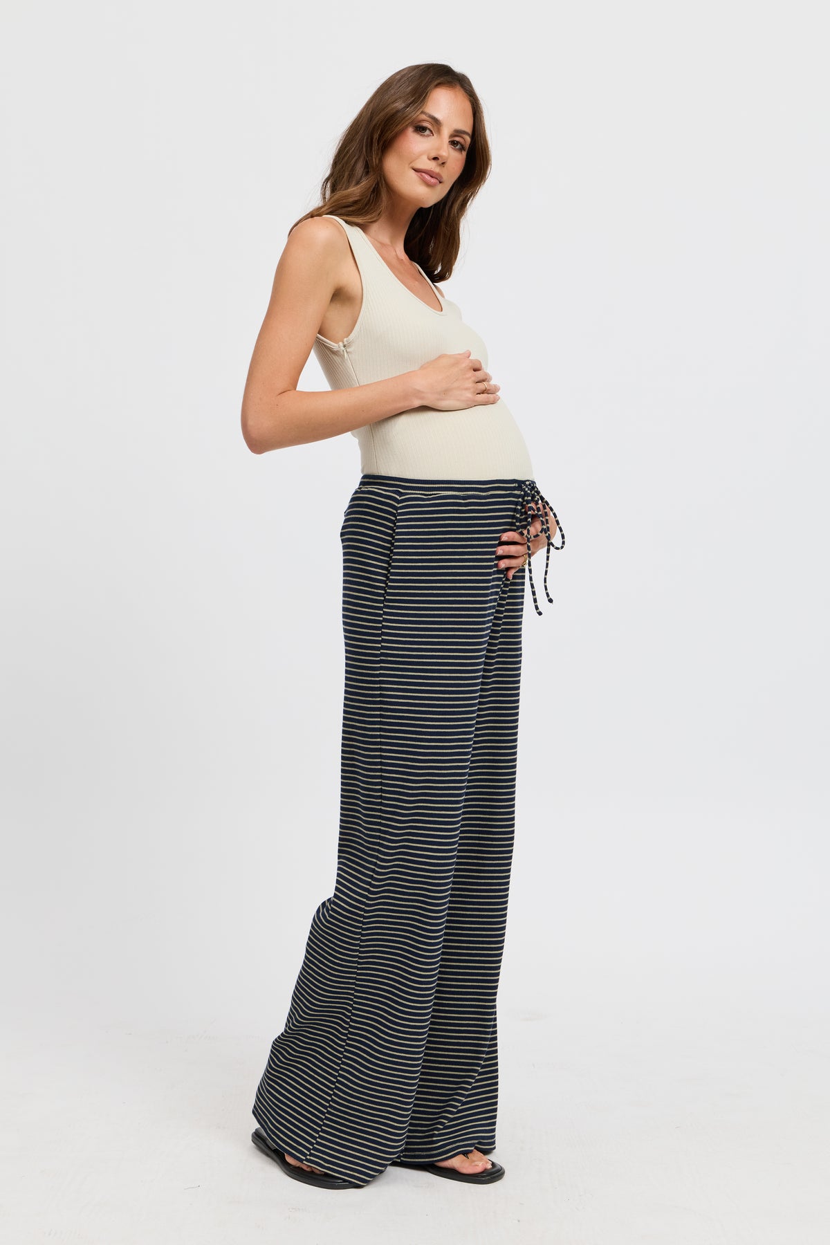 Ivy Stripe Wide Leg Pants - Navy / Khaki