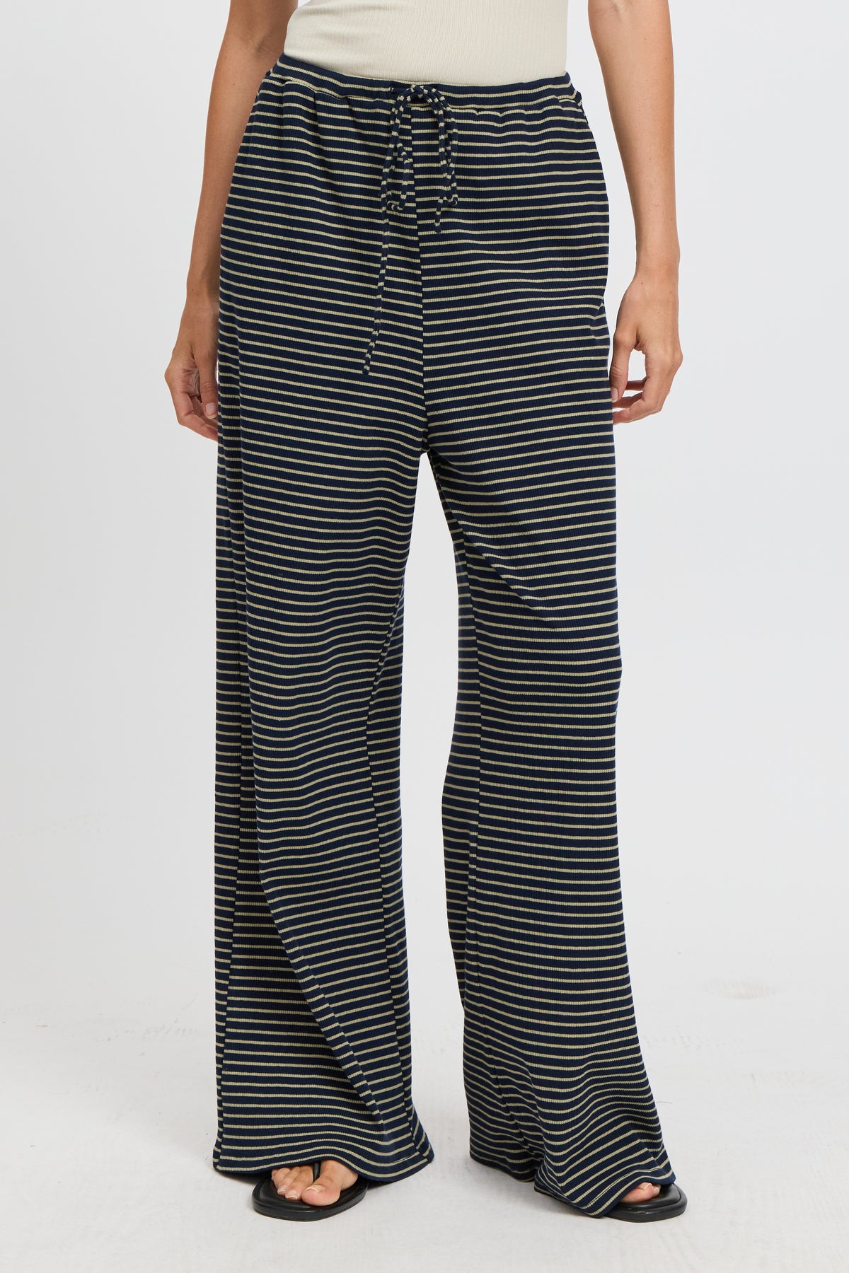 Ivy Stripe Wide Leg Pants - Navy / Khaki