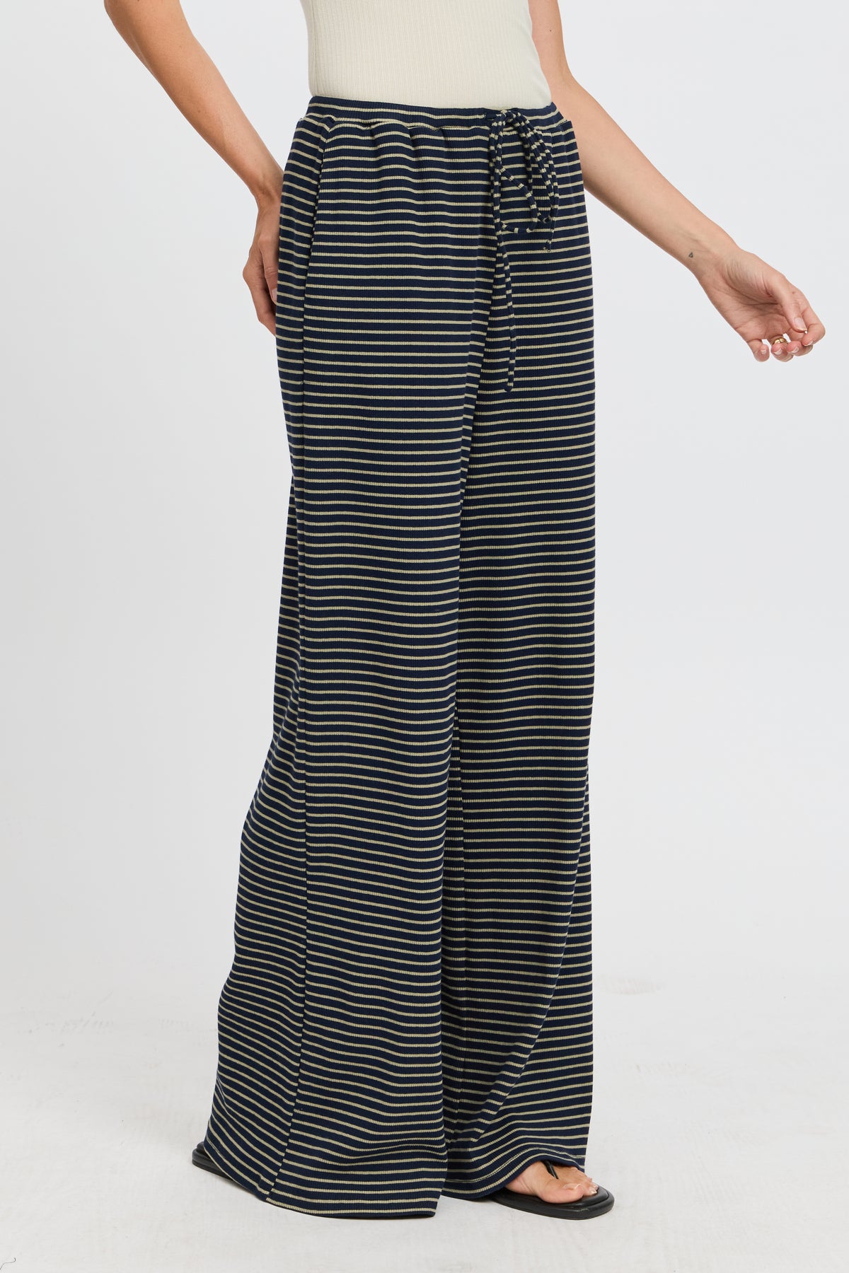 Ivy Stripe Wide Leg Pants - Navy / Khaki