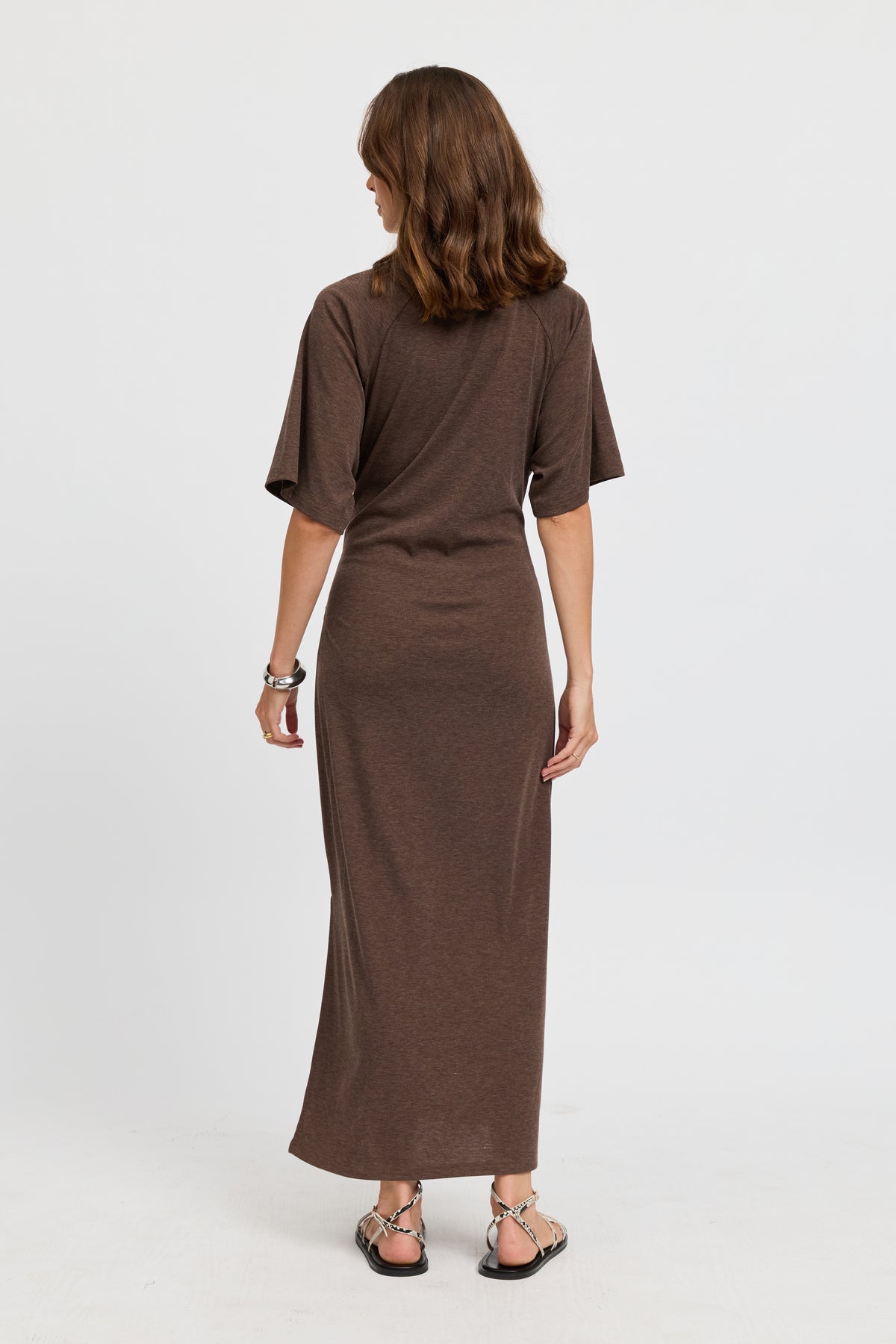 Alia Tie-Detail Box-Cut Tee Dress - Chocolate