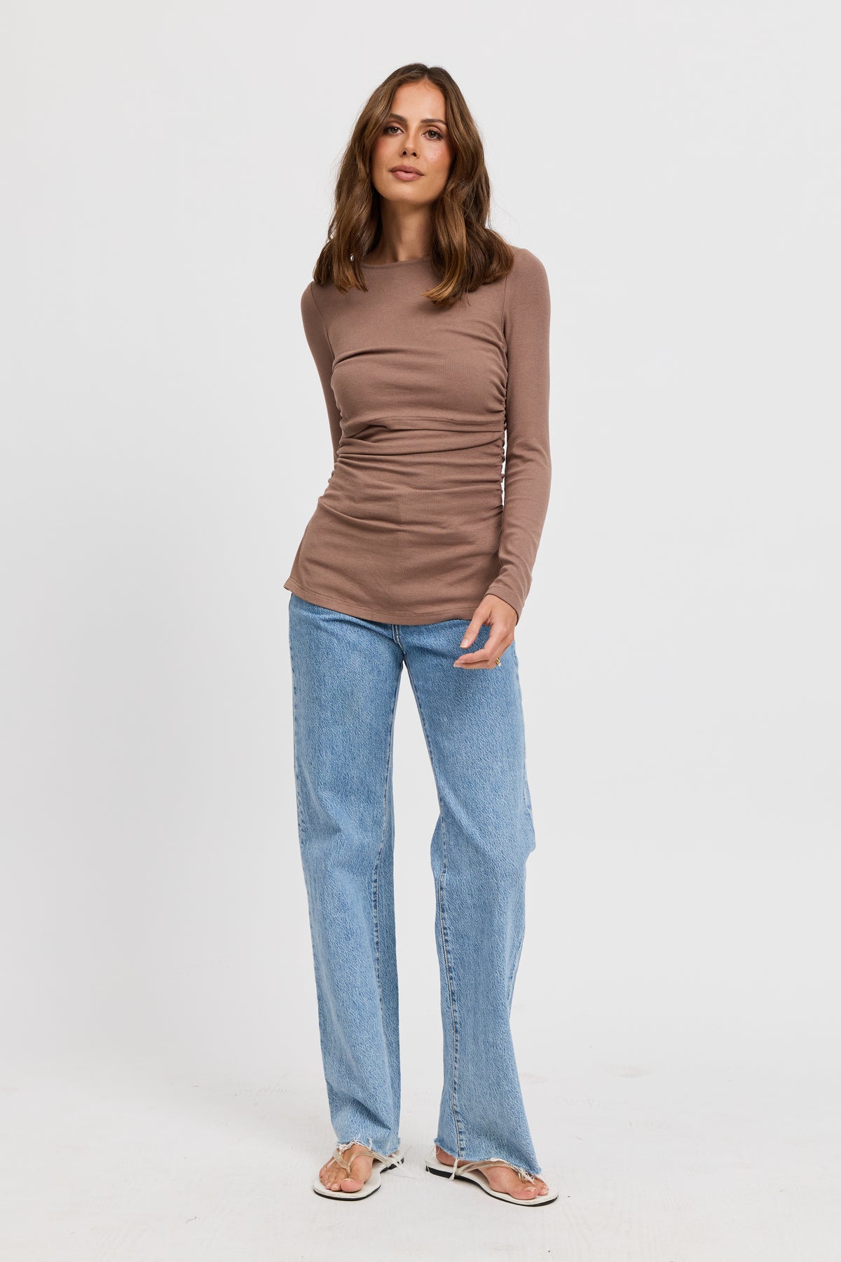 Ari Ribbed Long Sleeve Top - Mocha