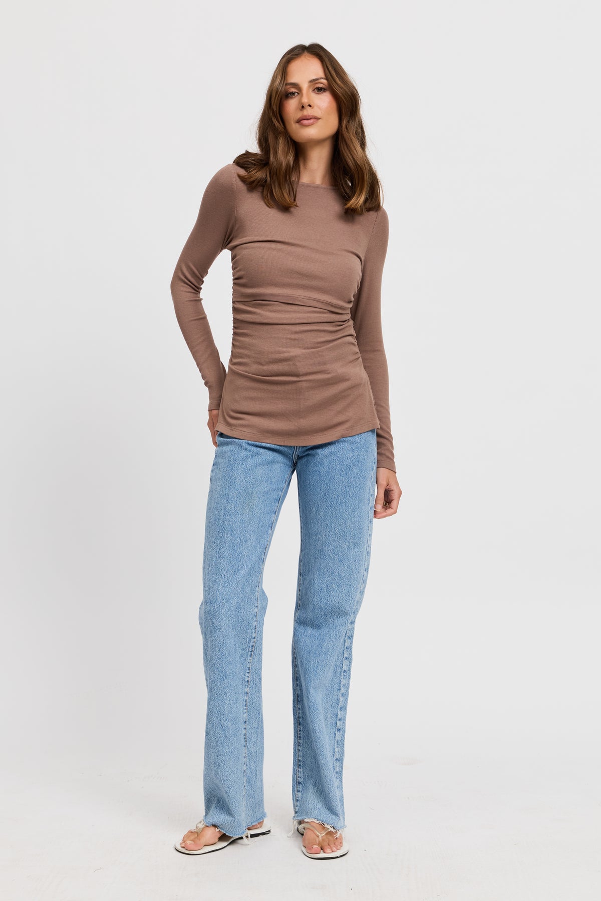 Ari Ribbed Long Sleeve Top - Mocha