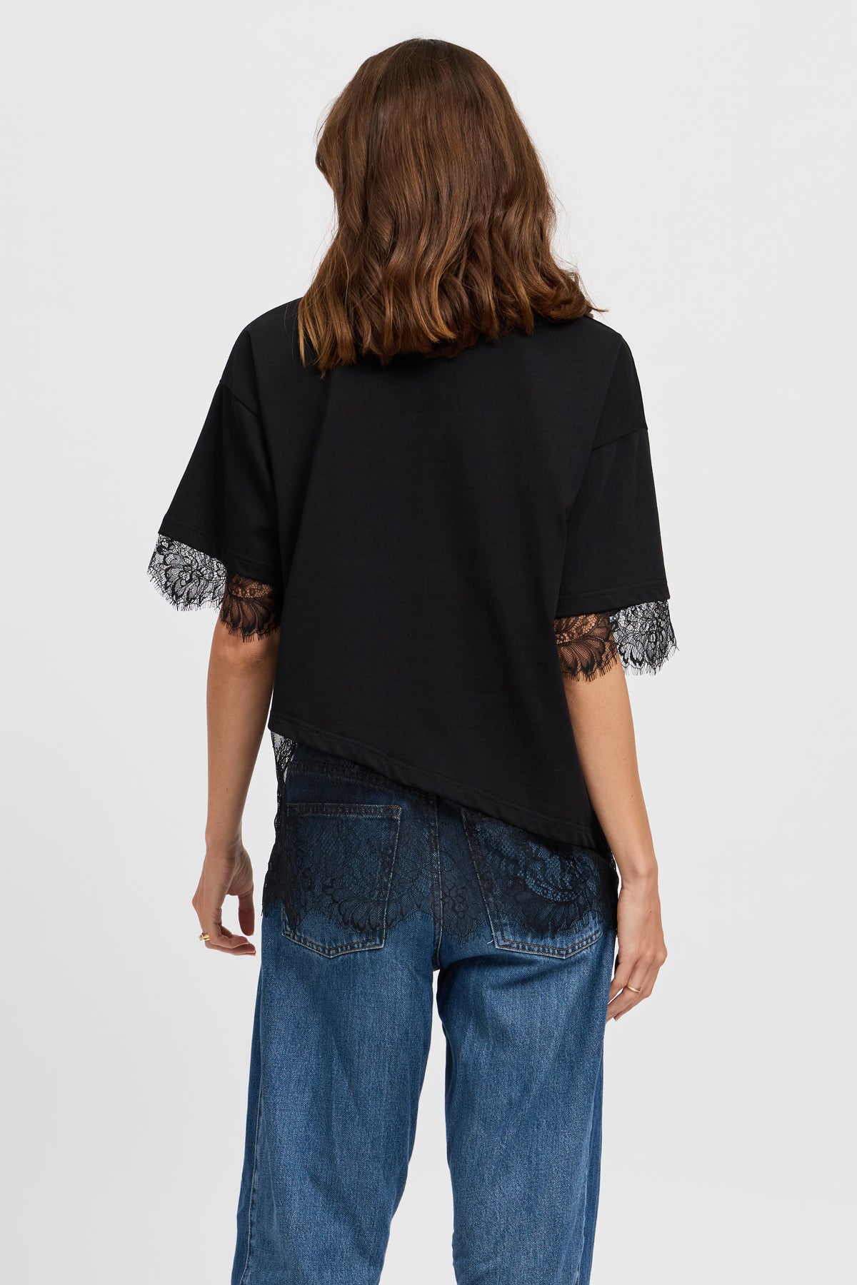 Sutton Lace-Trim Asymmetrical Panel Tee - Black