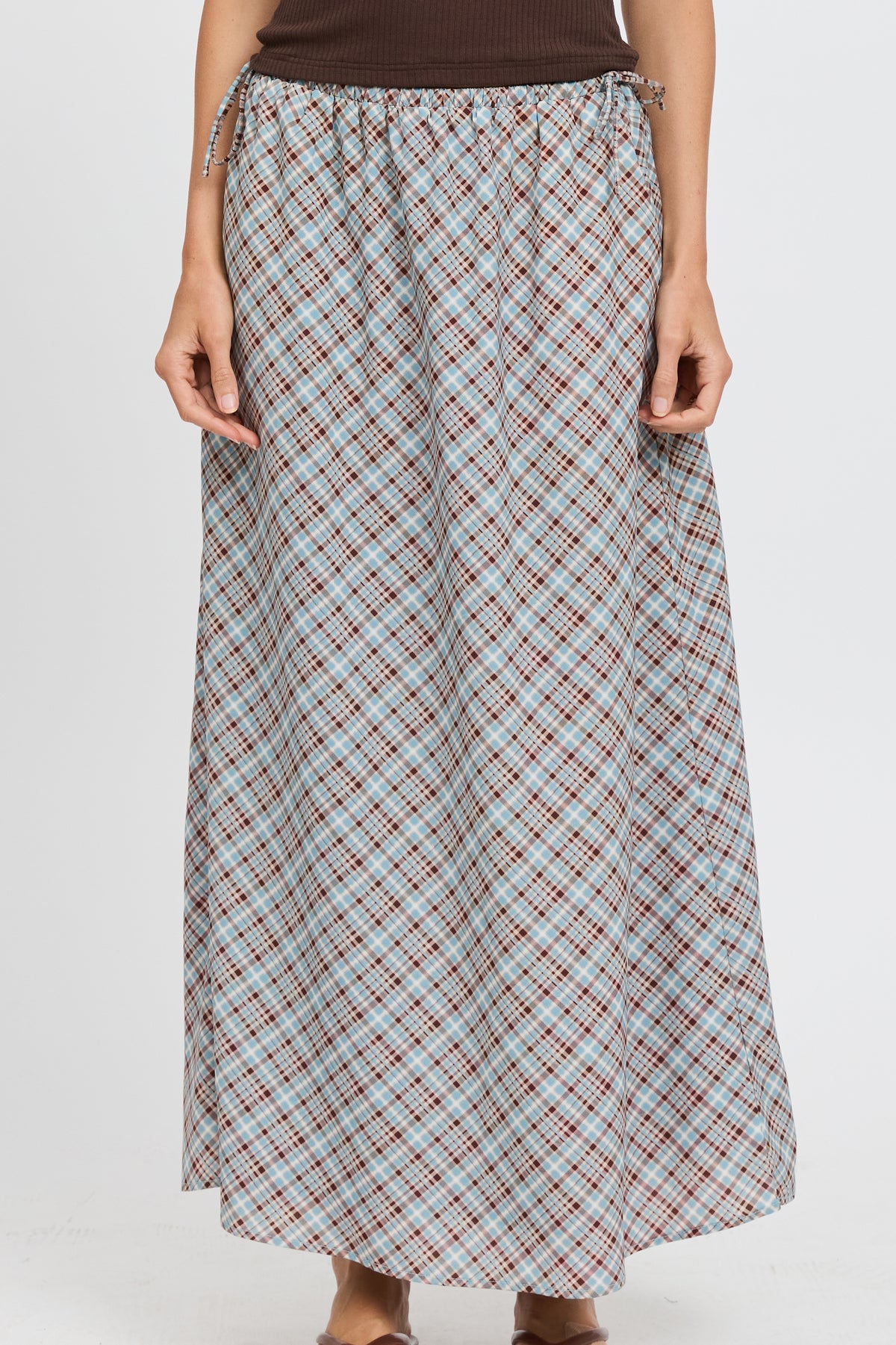 Savannah Check Drawstring Midi Skirt - Blue Multi