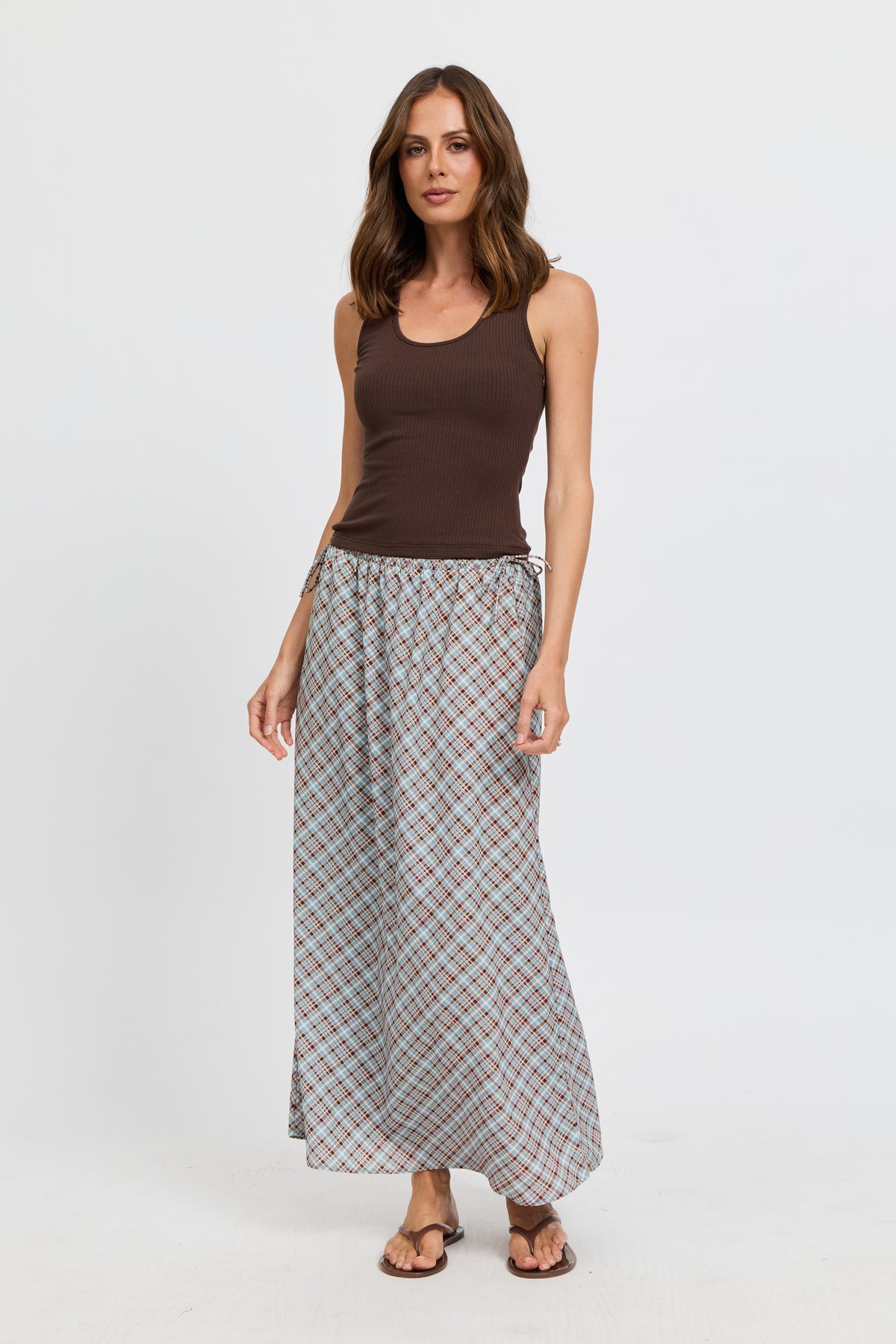 Savannah Check Drawstring Midi Skirt - Blue Multi