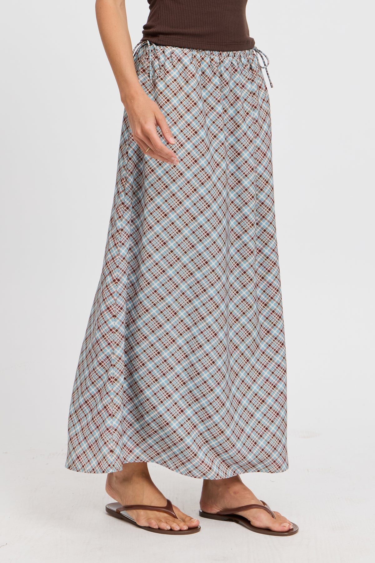 Savannah Check Drawstring Midi Skirt - Blue Multi