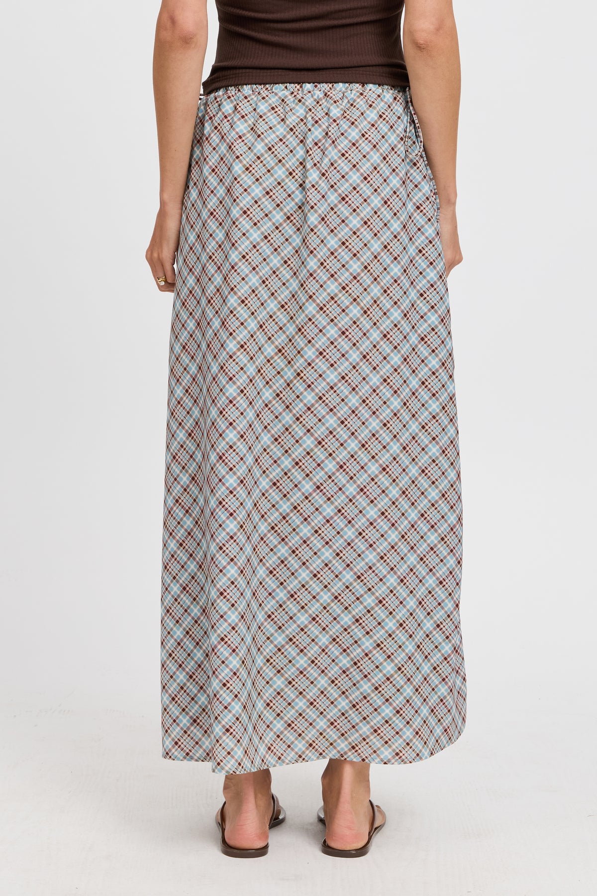 Savannah Check Drawstring Midi Skirt - Blue Multi