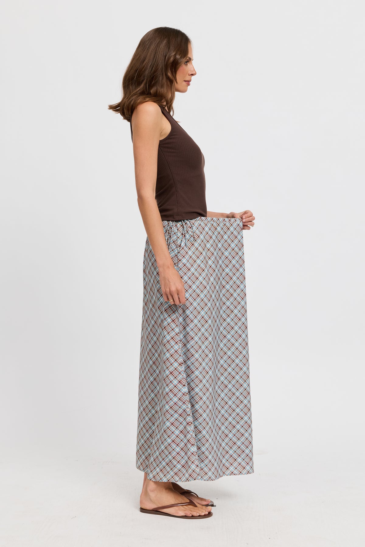Savannah Check Drawstring Midi Skirt - Blue Multi