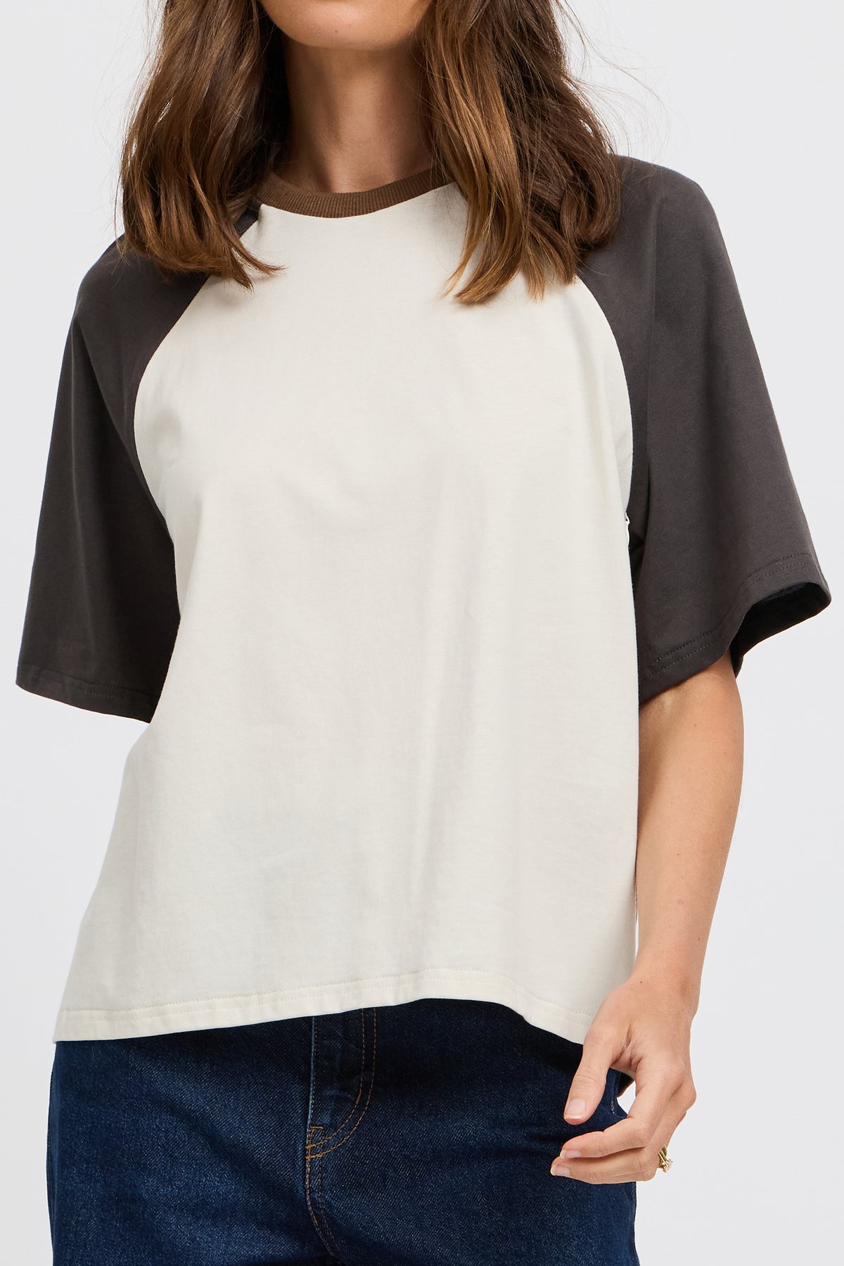 Tasmin Box-Cut Tee - Chocolate / Charcoal / Cream