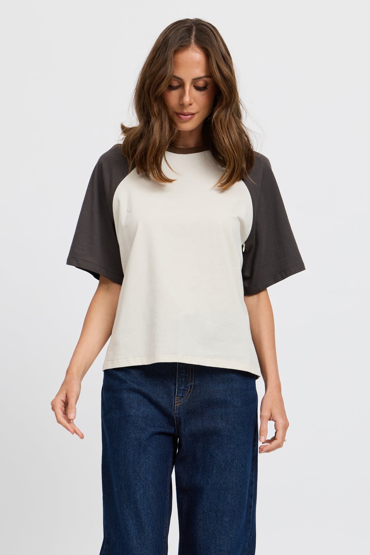 Tasmin Box-Cut Tee - Chocolate / Charcoal / Cream