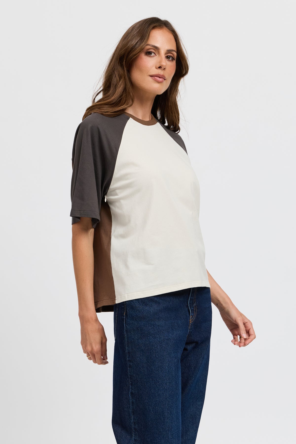 Tasmin Box-Cut Tee - Chocolate / Charcoal / Cream