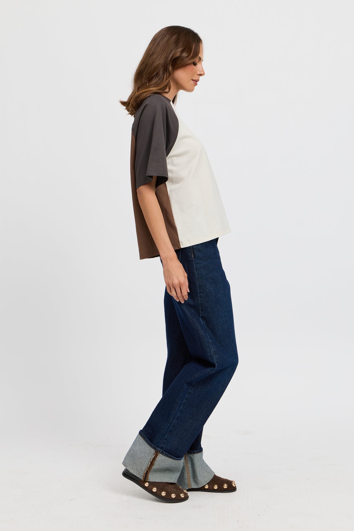 Tasmin Box-Cut Tee - Chocolate / Charcoal / Cream