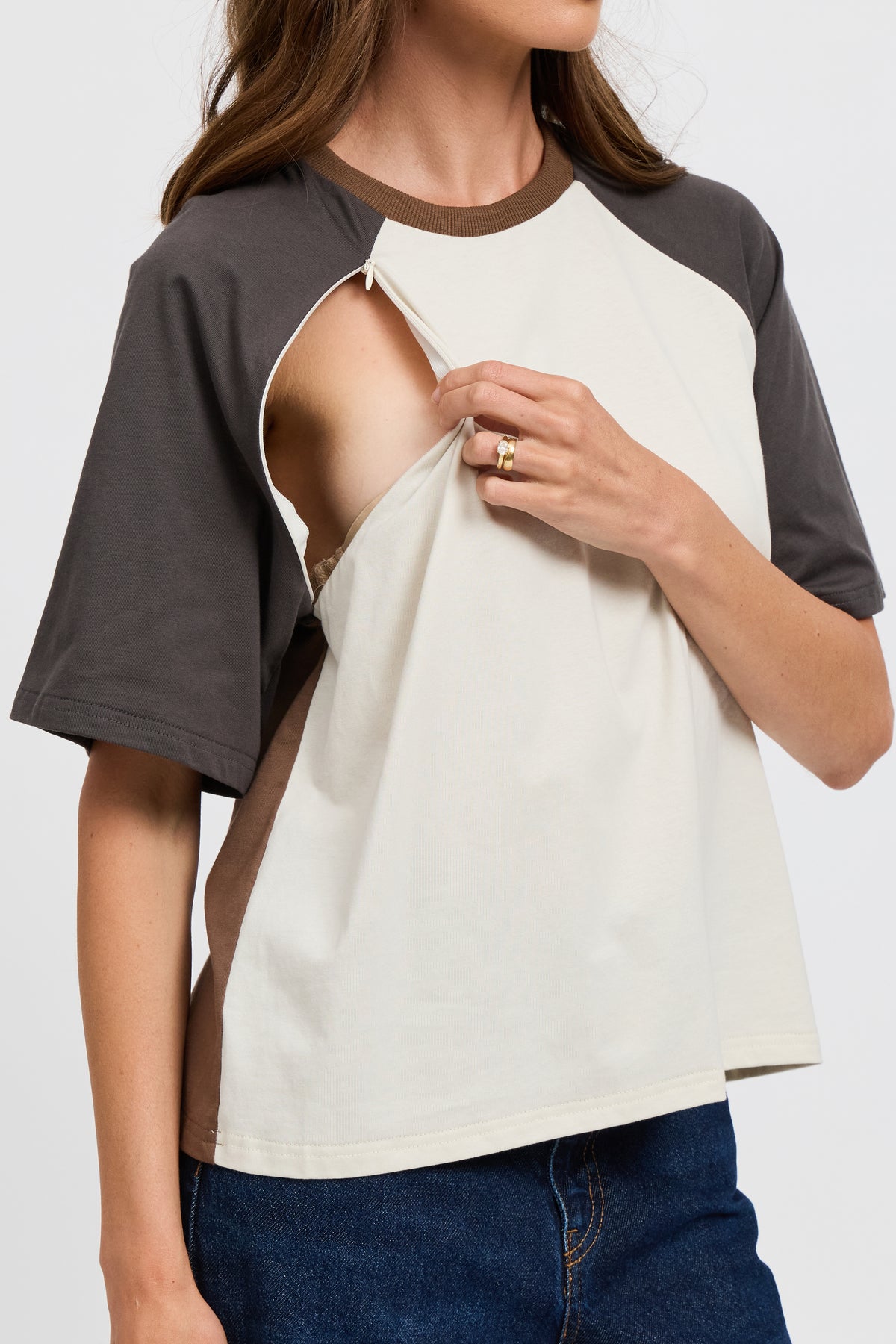Tasmin Box-Cut Tee - Chocolate / Charcoal / Cream