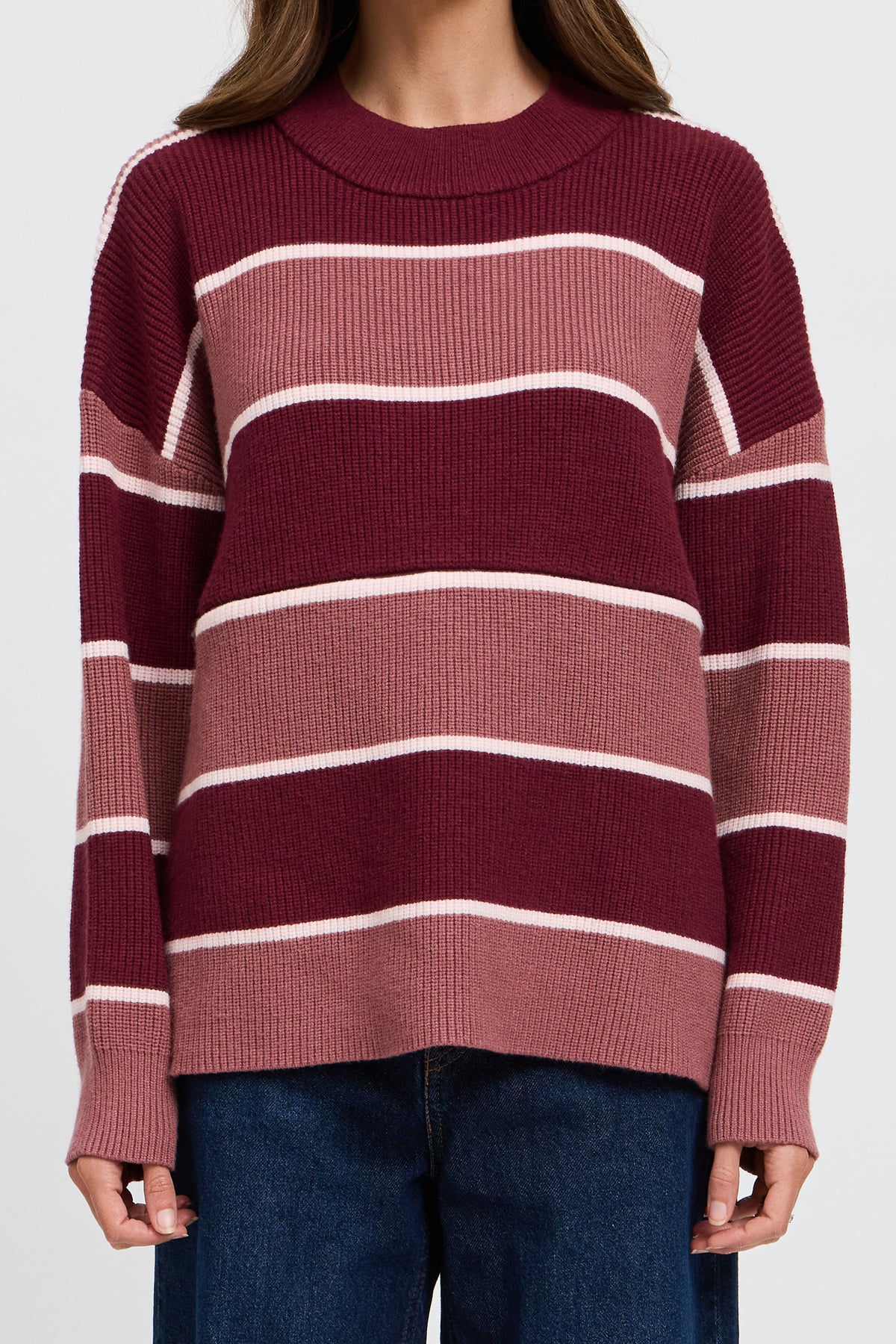 Sasha Stripe Knit Jumper  - Burgundy / Strawberry