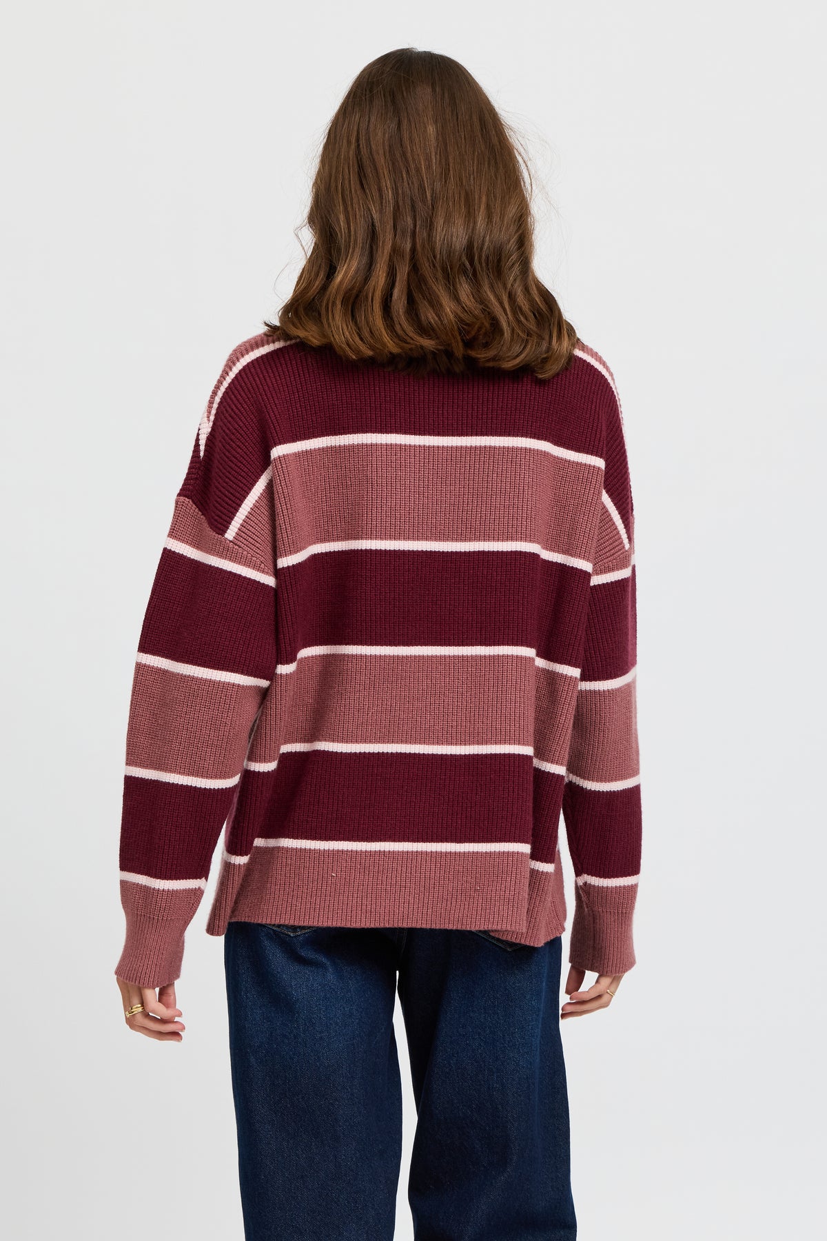 Sasha Stripe Knit Jumper  - Burgundy / Strawberry