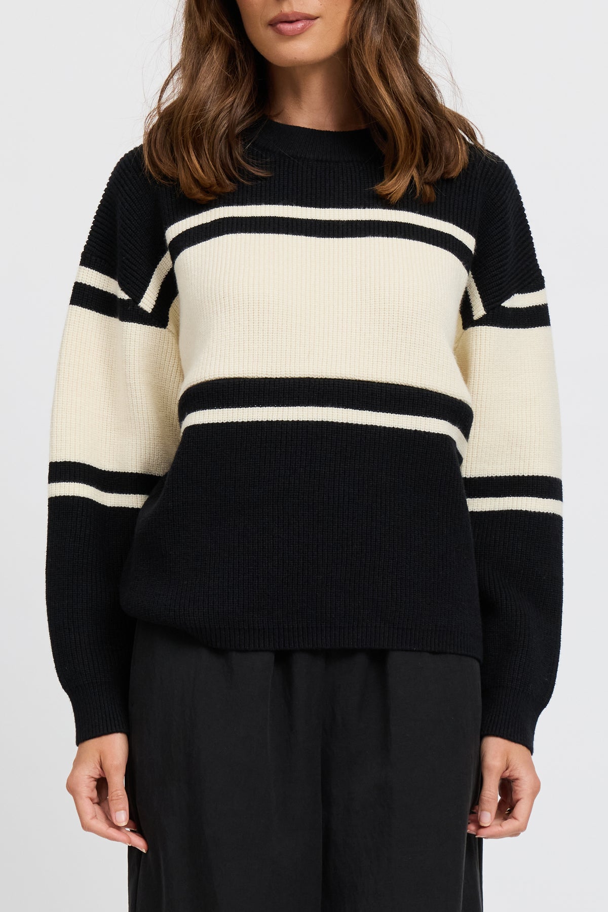 League Knit Panel Jumper - Black / Cream