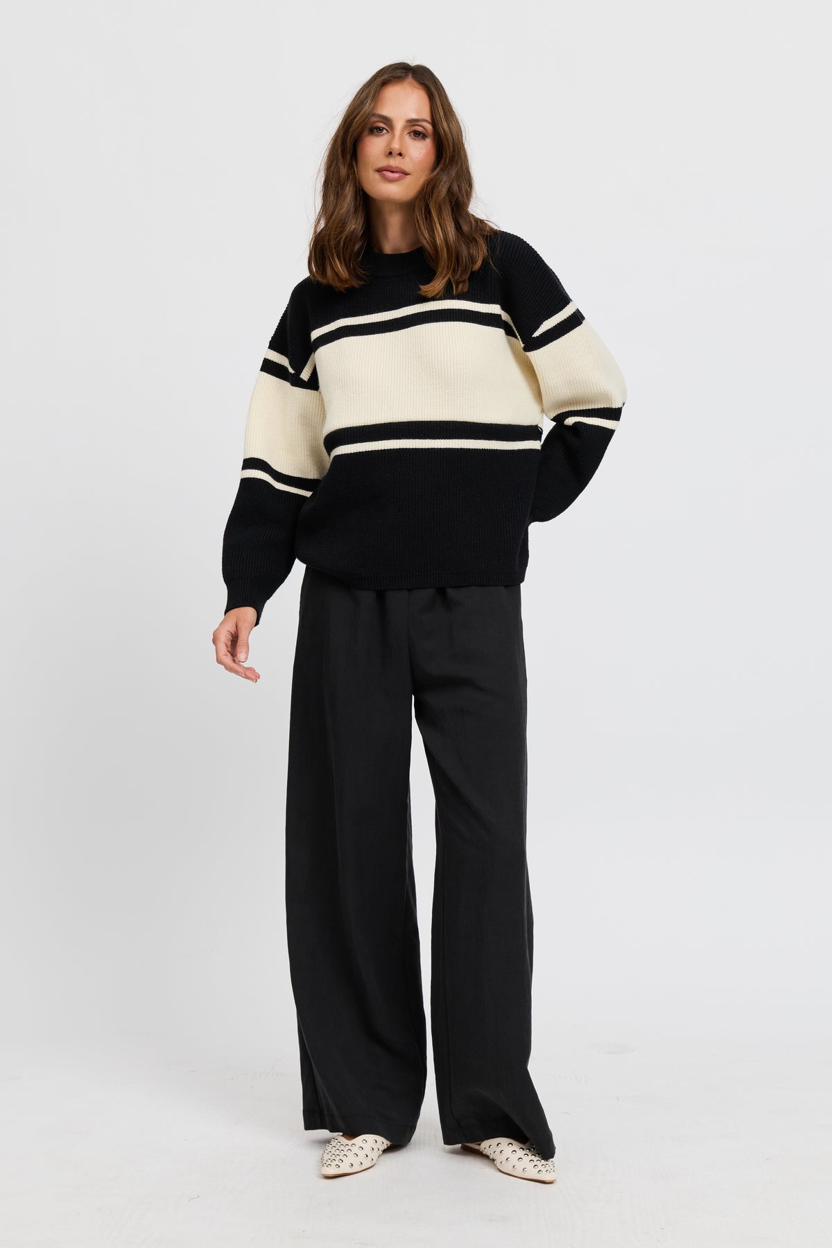 League Knit Panel Jumper - Black / Cream