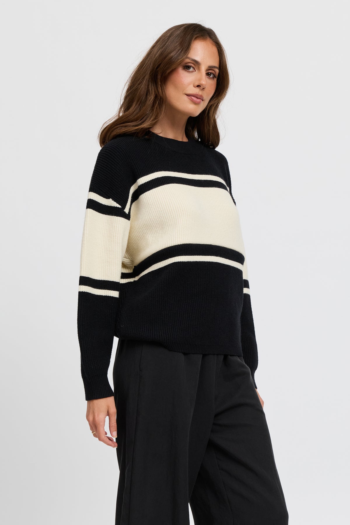 League Knit Panel Jumper - Black / Cream