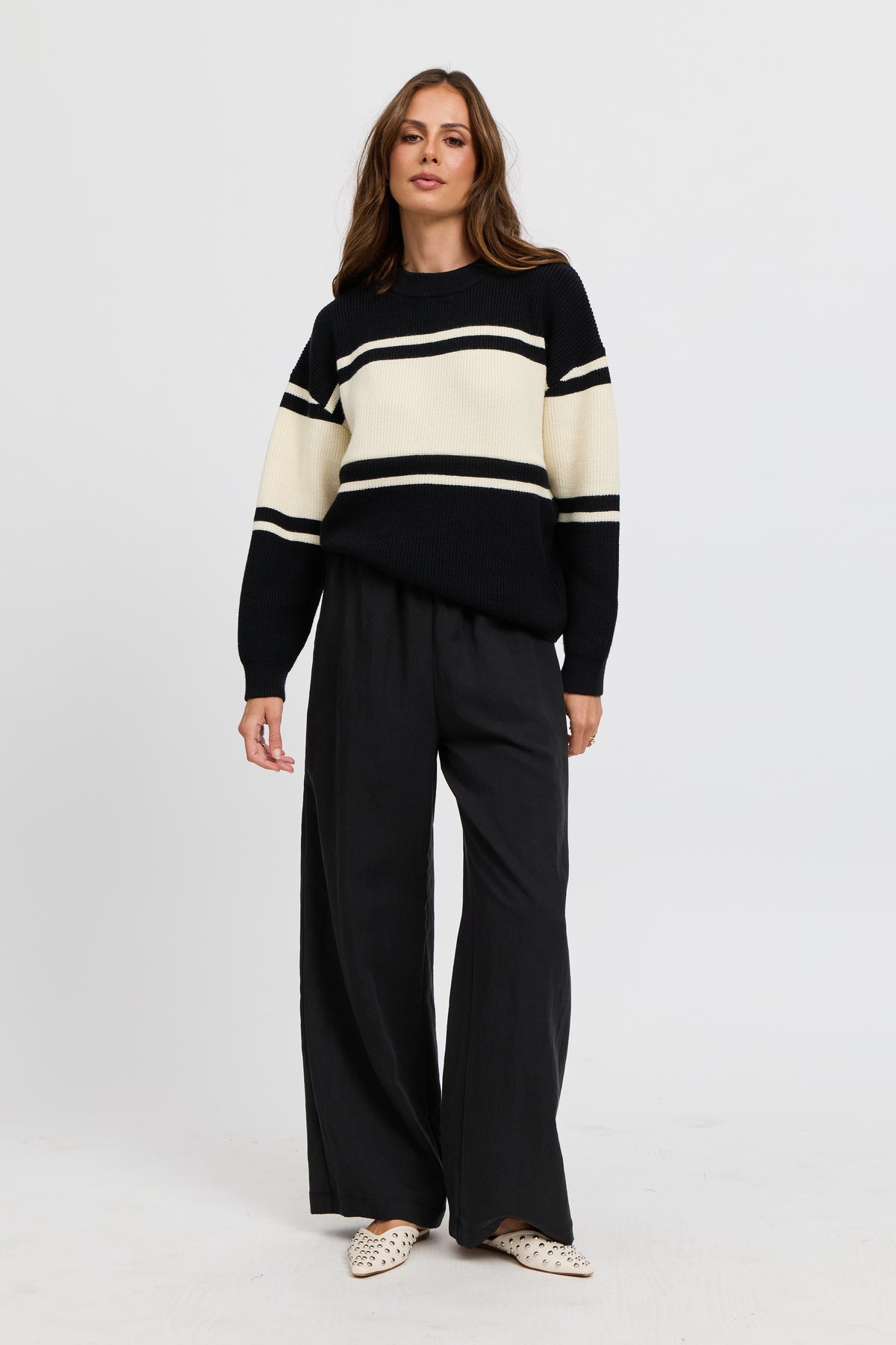 League Knit Panel Jumper - Black / Cream