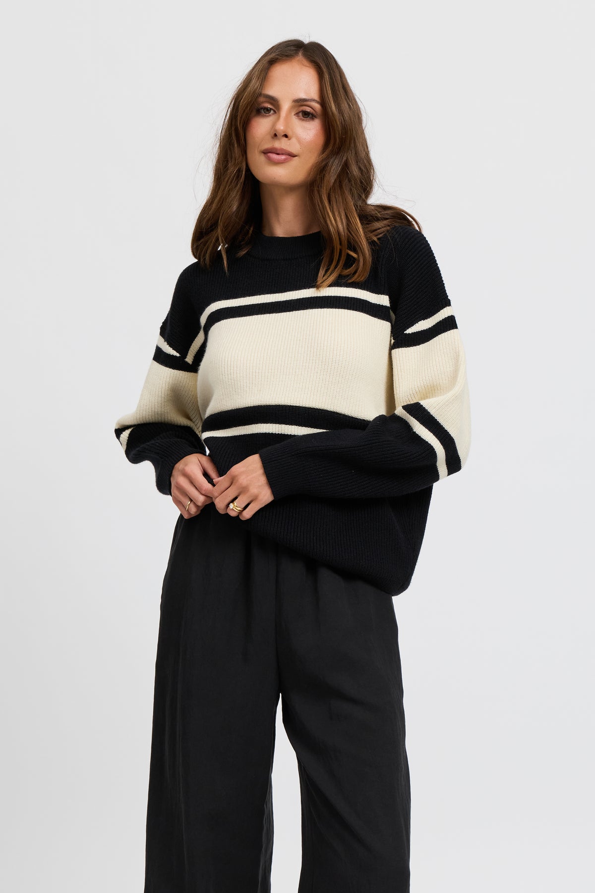 League Knit Panel Jumper - Black / Cream