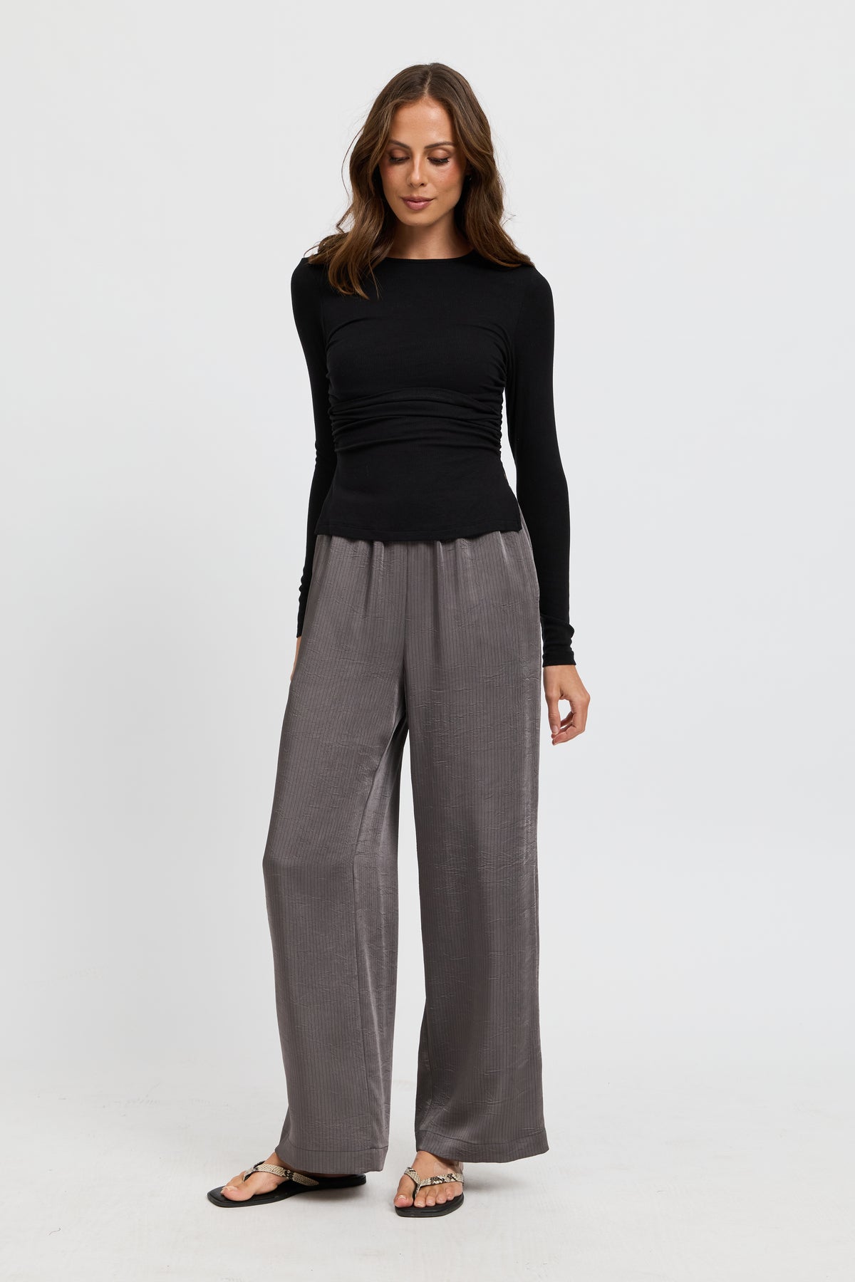 Ari Ribbed Long Sleeve Top - Black