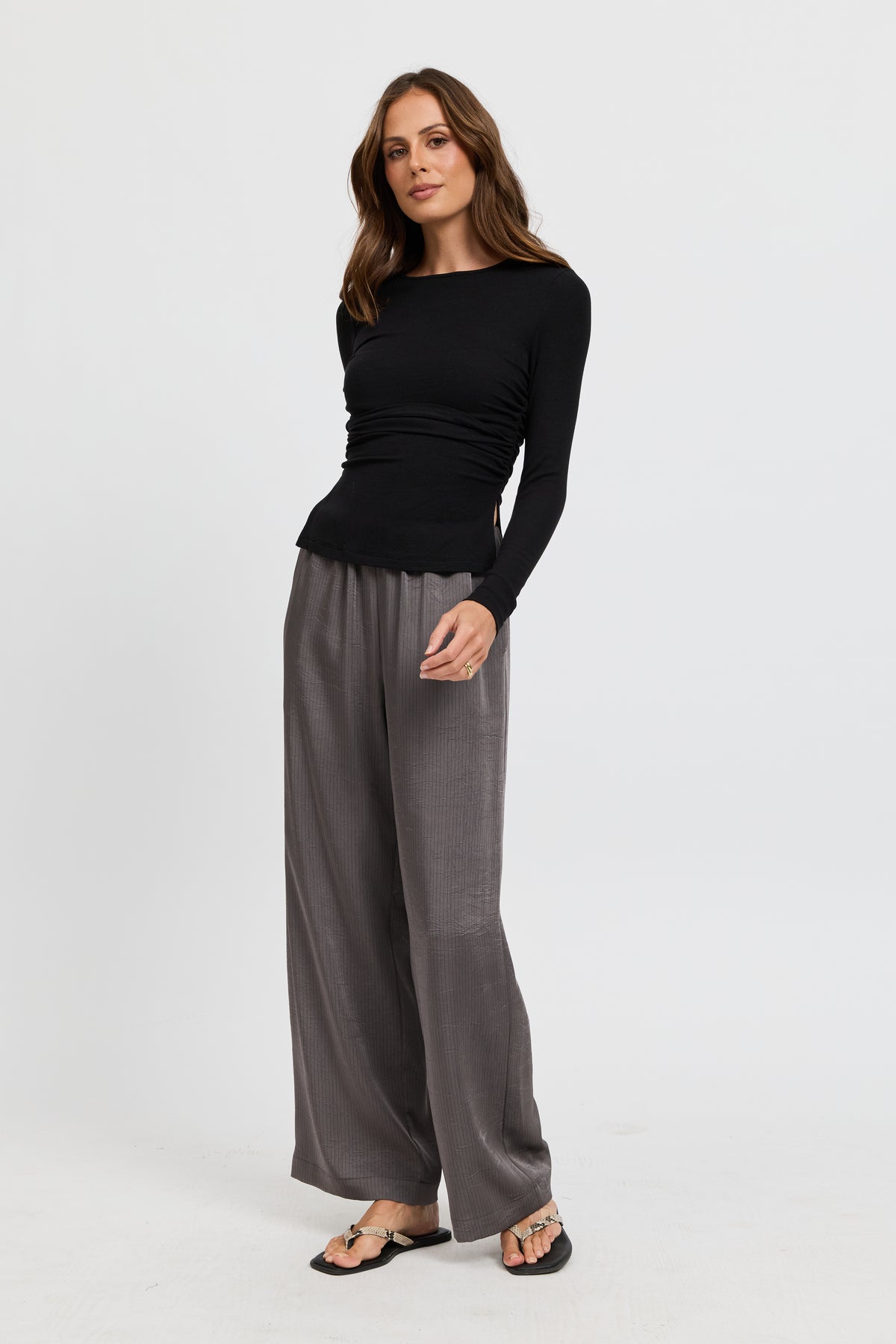 Ari Ribbed Long Sleeve Top - Black