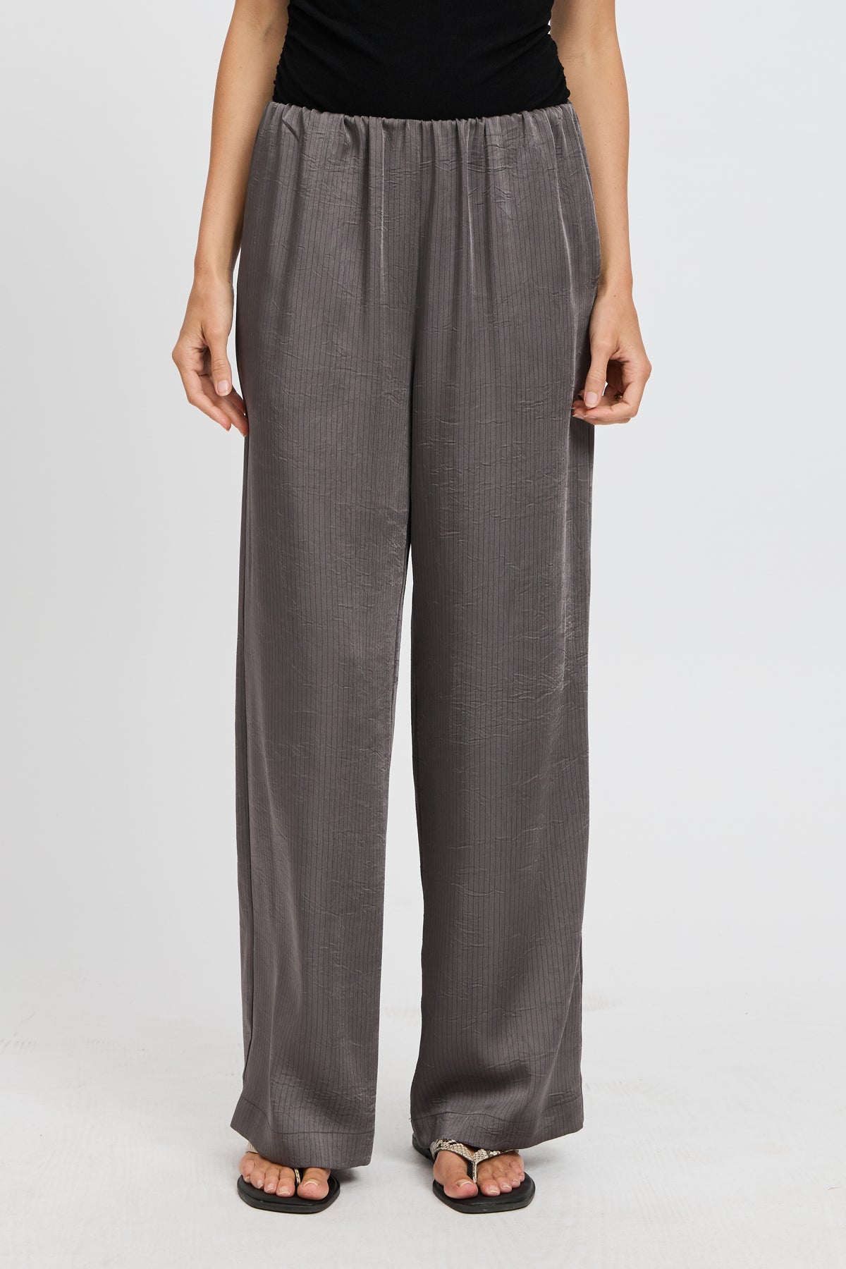 Agnes Satin Wide Leg Pant - Slate