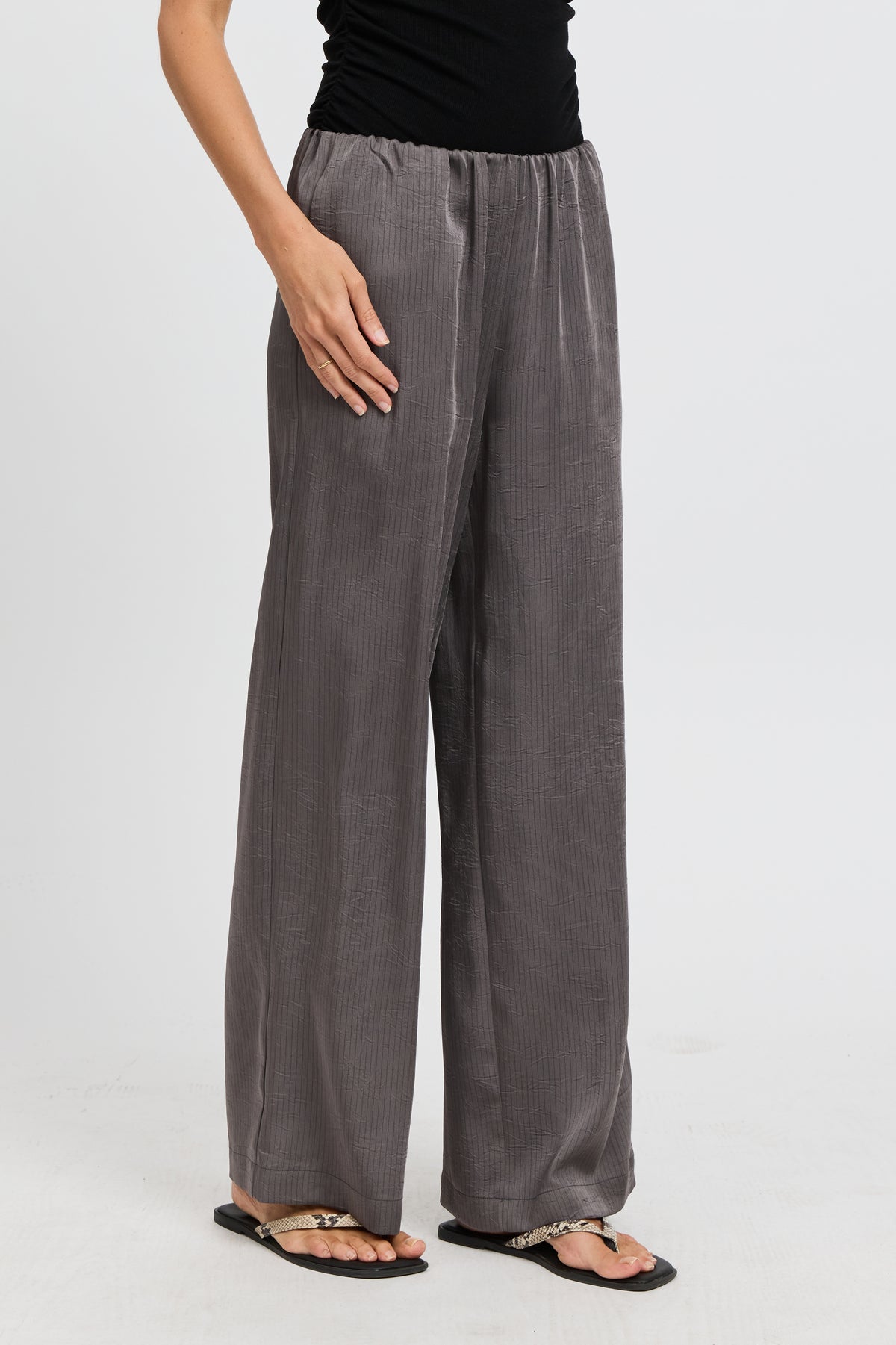 Agnes Satin Wide Leg Pant - Slate