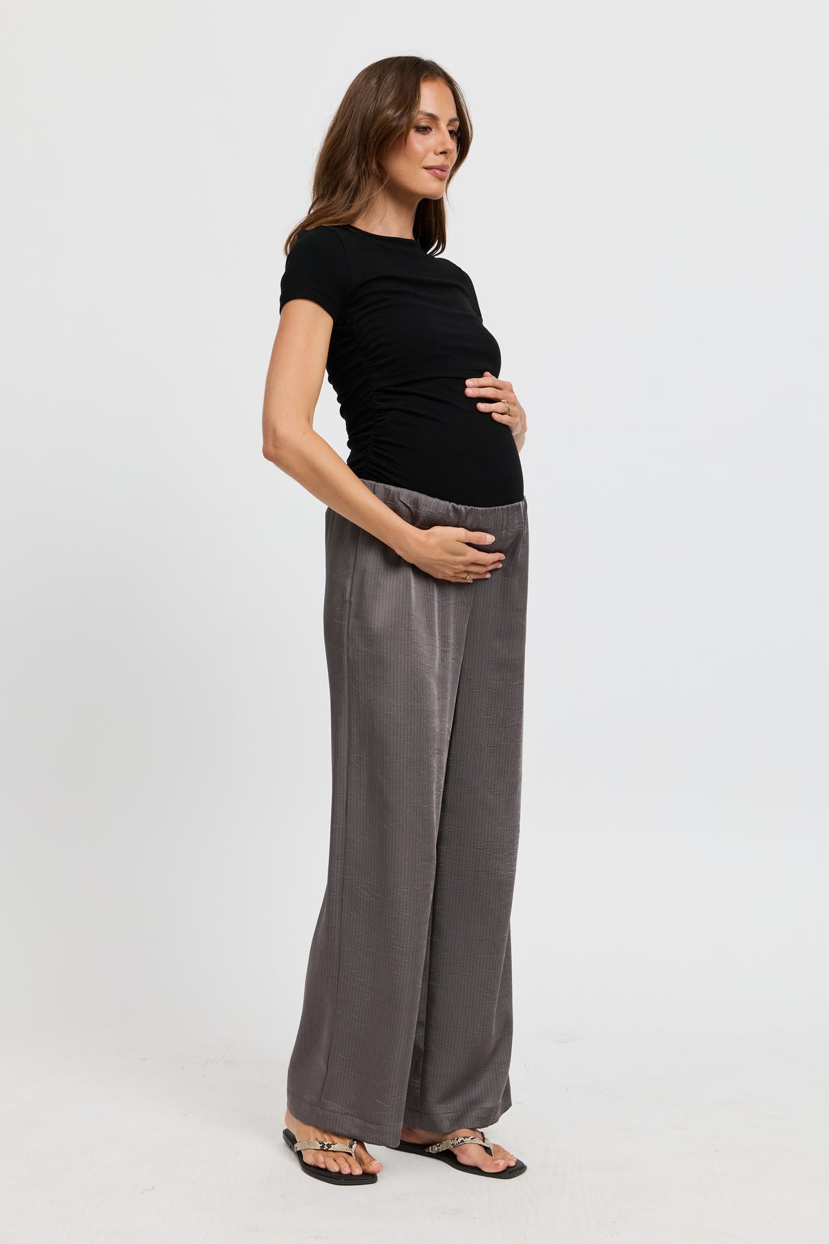 Agnes Satin Wide Leg Pant - Slate