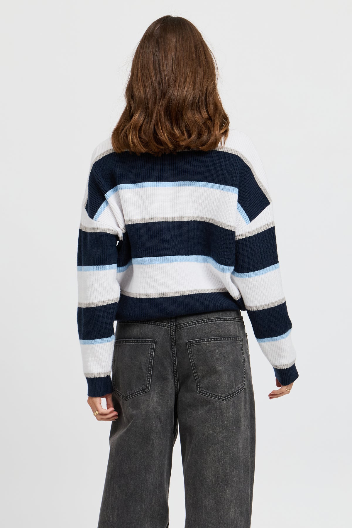 Callie Boatneck Stripe Knit Jumper - White / Navy / Blue