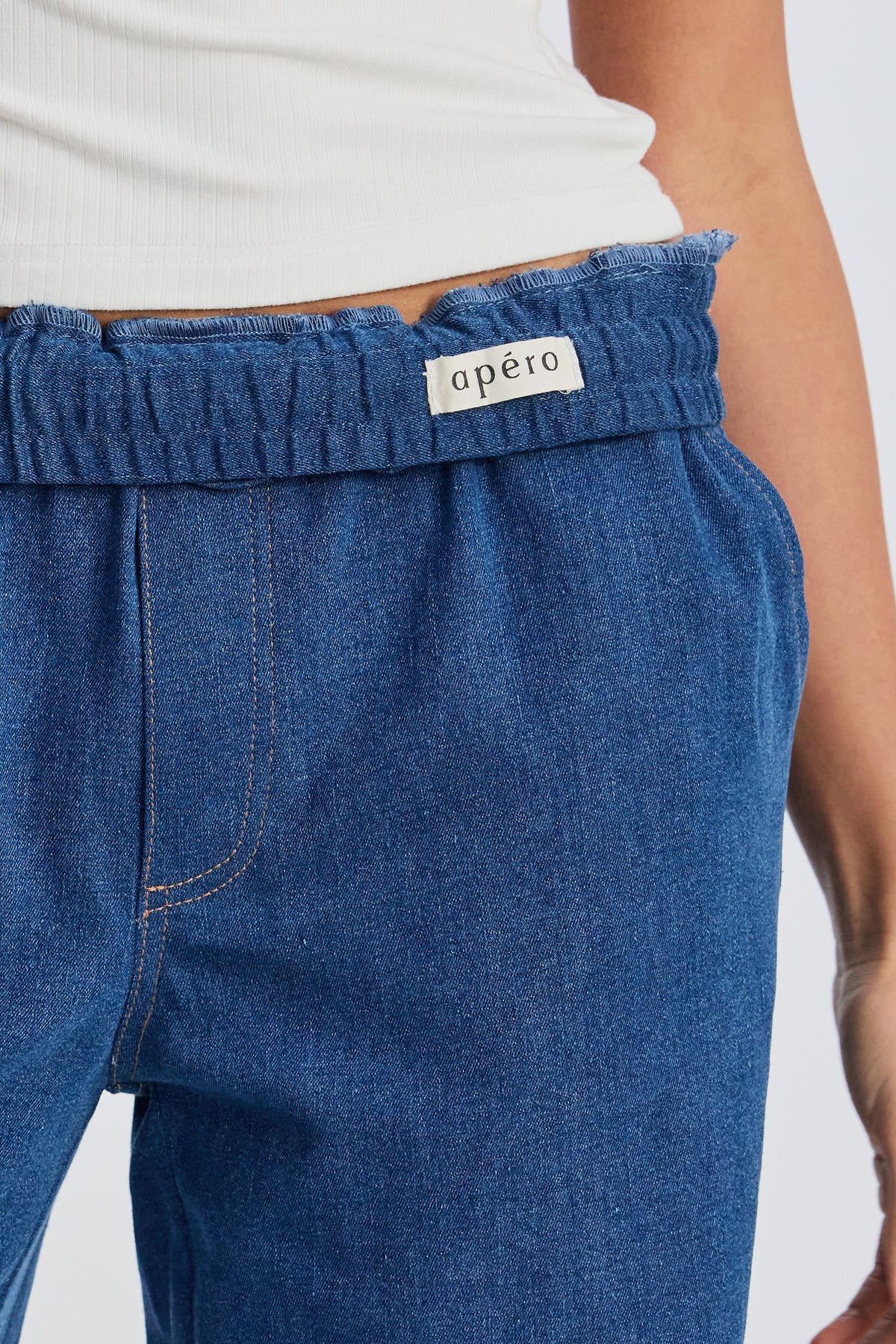 Claudia Elastic-Waist Denim Look Pant - Medium Blue