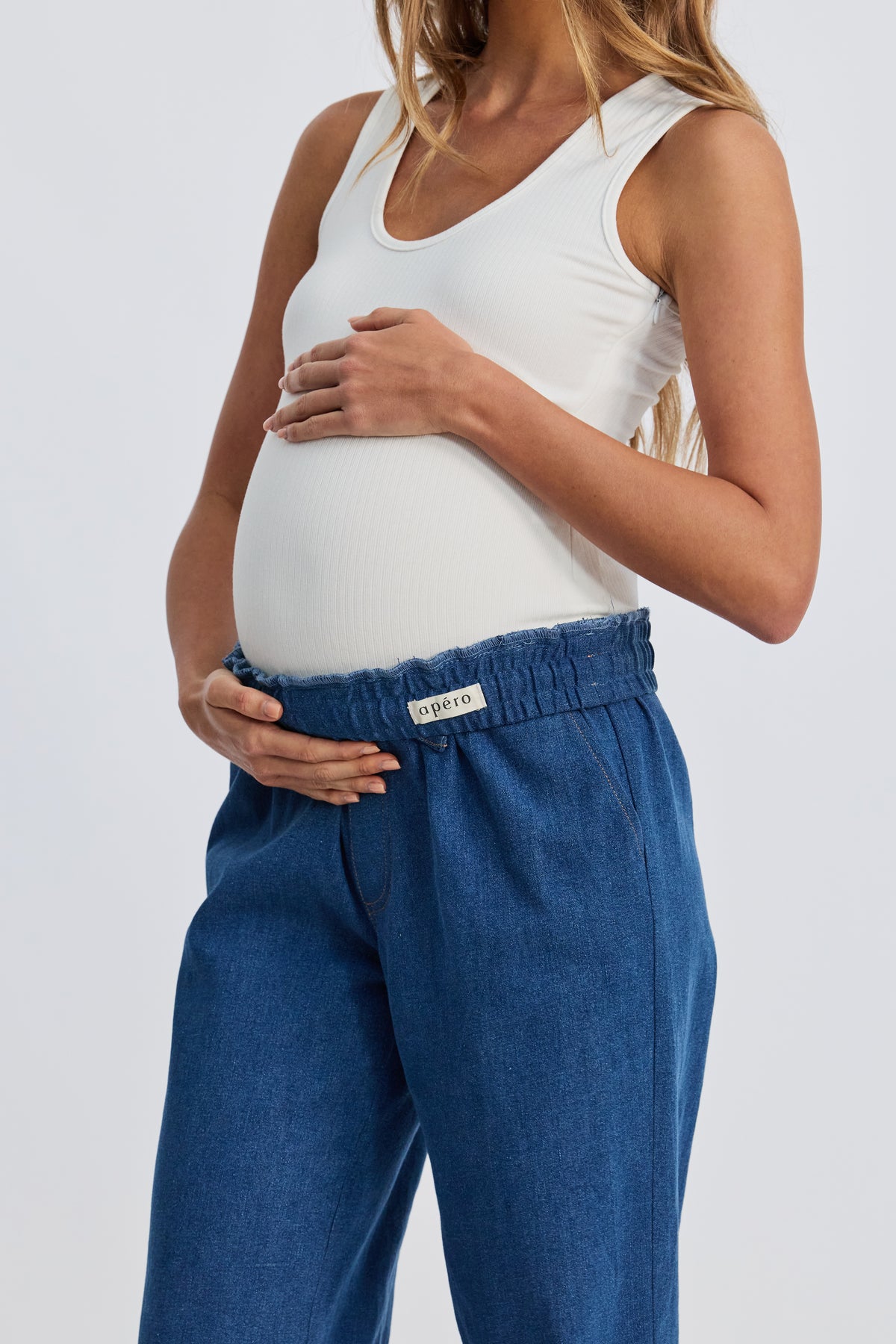 Claudia Elastic-Waist Denim Look Pant - Medium Blue