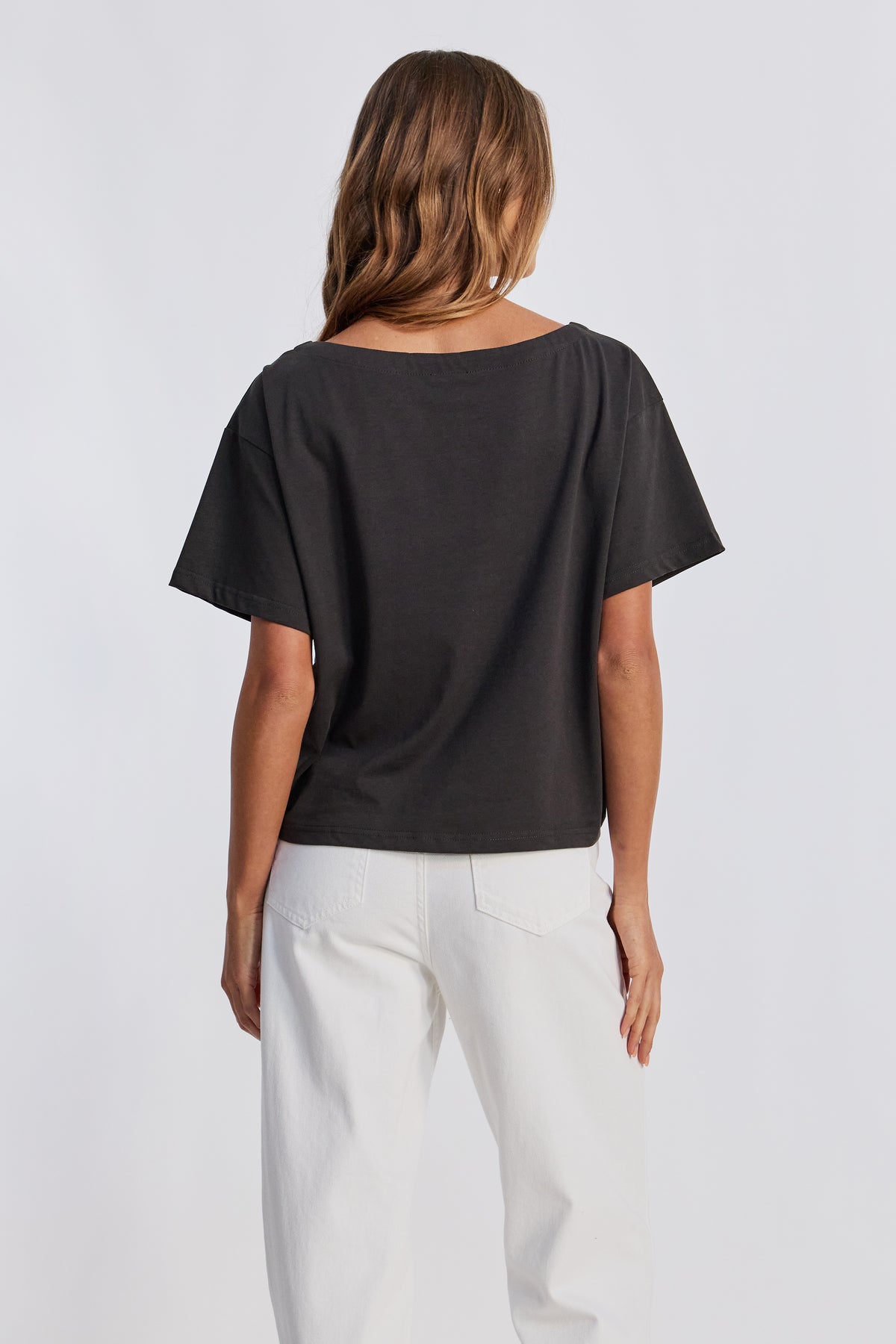 Aria Boatneck Panel Tee - Charcoal