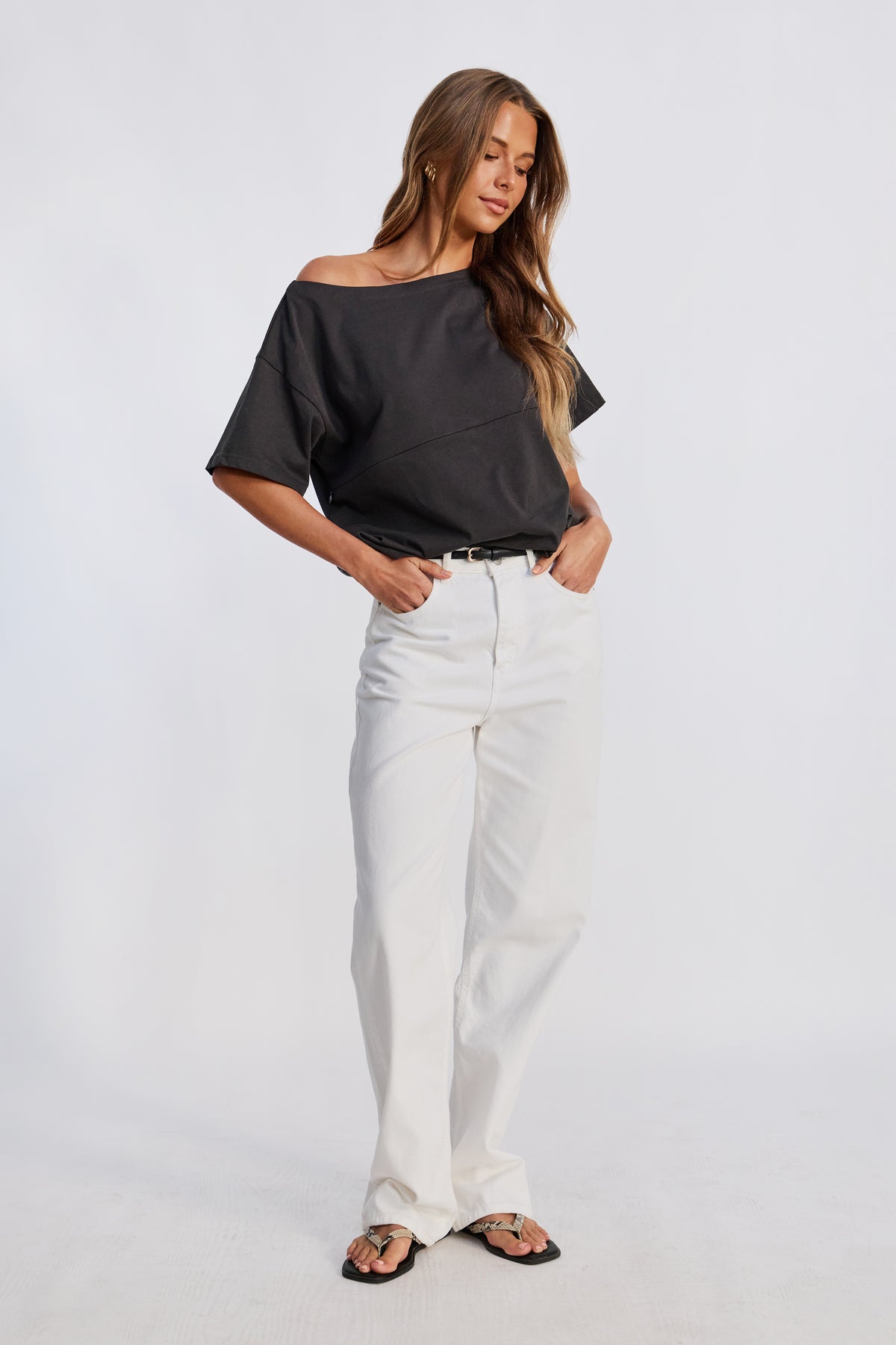 Aria Boatneck Panel Tee - Charcoal