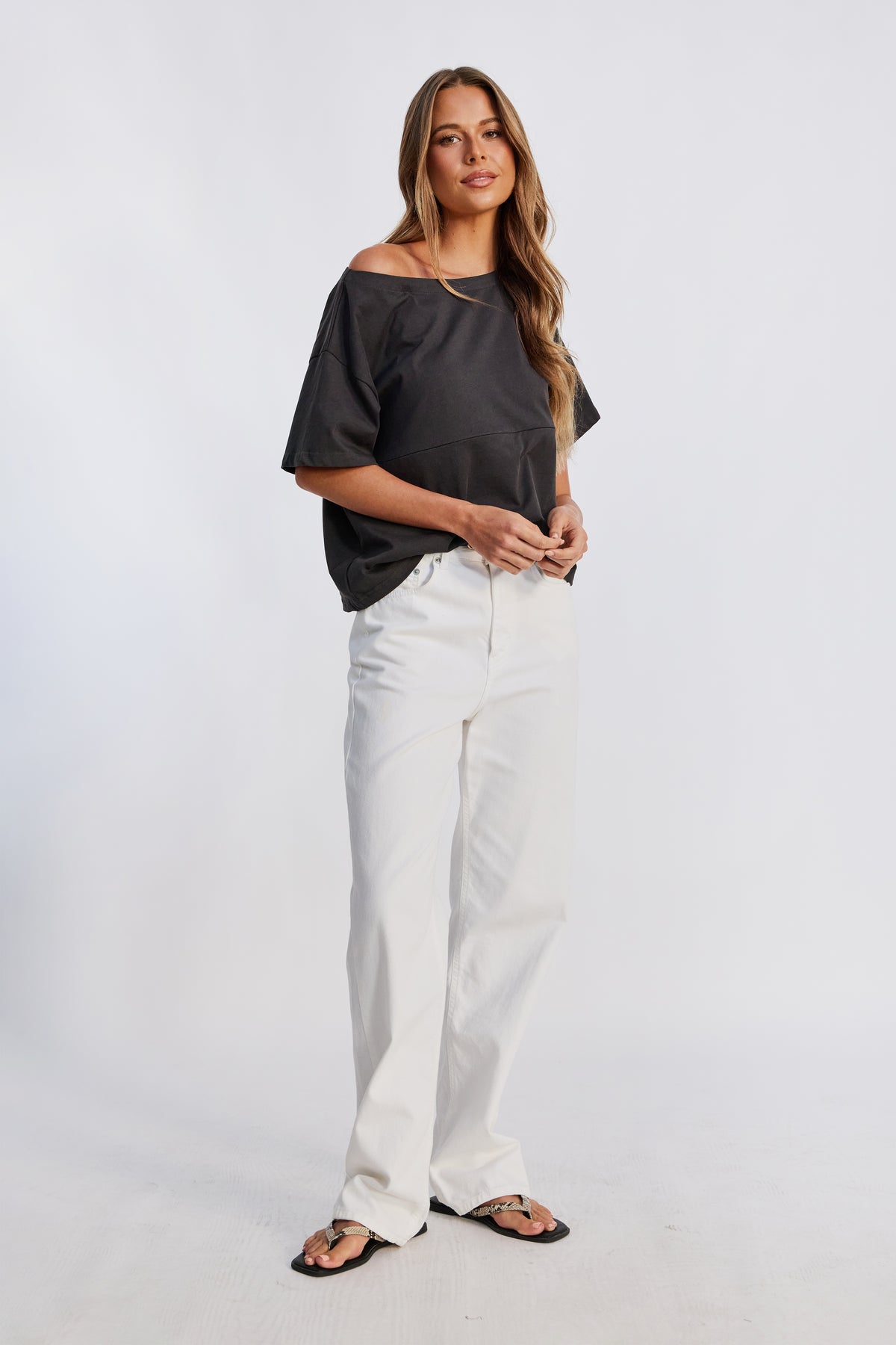 Aria Boatneck Panel Tee - Charcoal