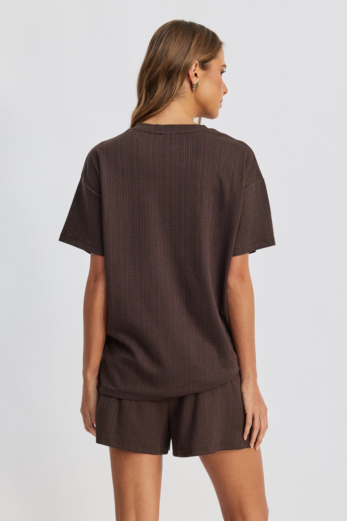 Ivy Waffle Longline Wrap Tee - Chocolate