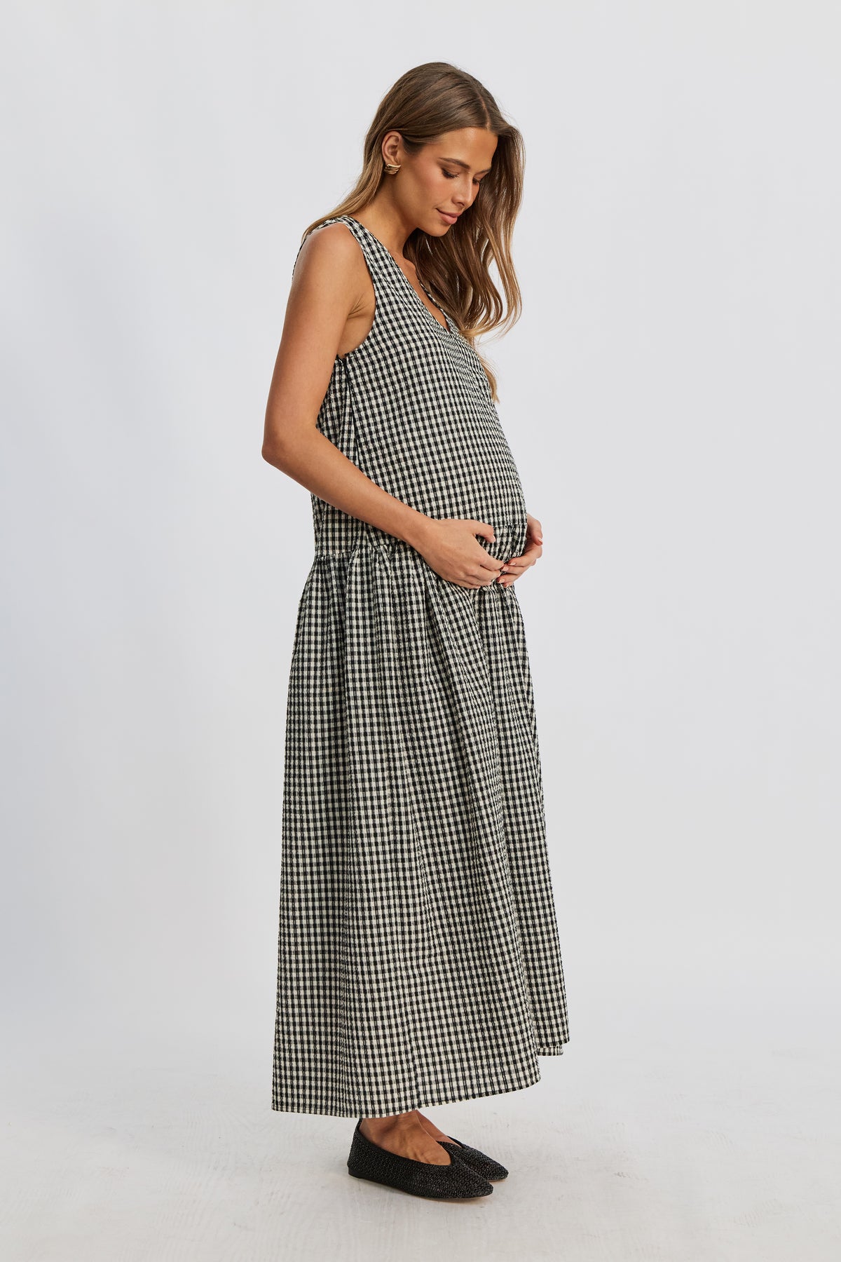 Tallulah Gingham Maxi Dress - Black / White