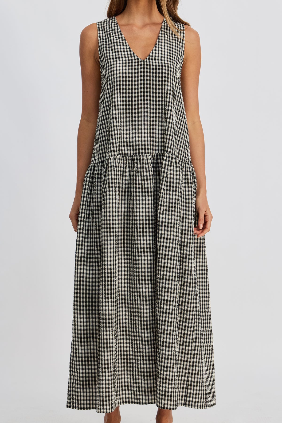 Tallulah Gingham Maxi Dress - Black / White