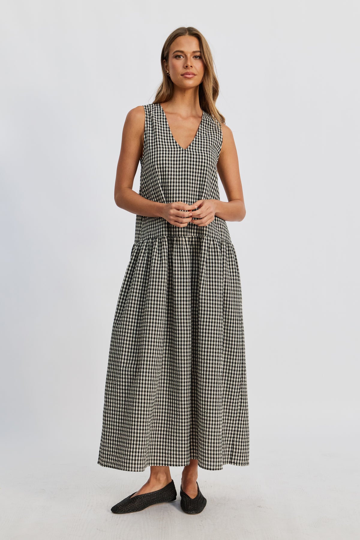 Tallulah Gingham Maxi Dress - Black / White