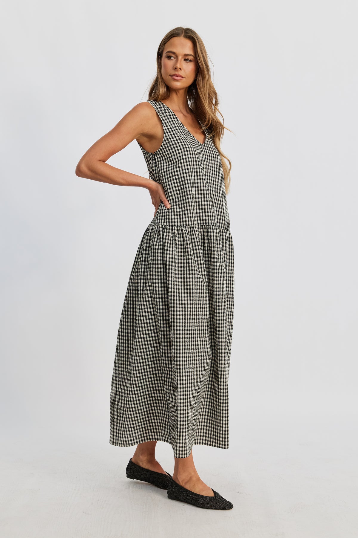 Tallulah Gingham Maxi Dress - Black / White