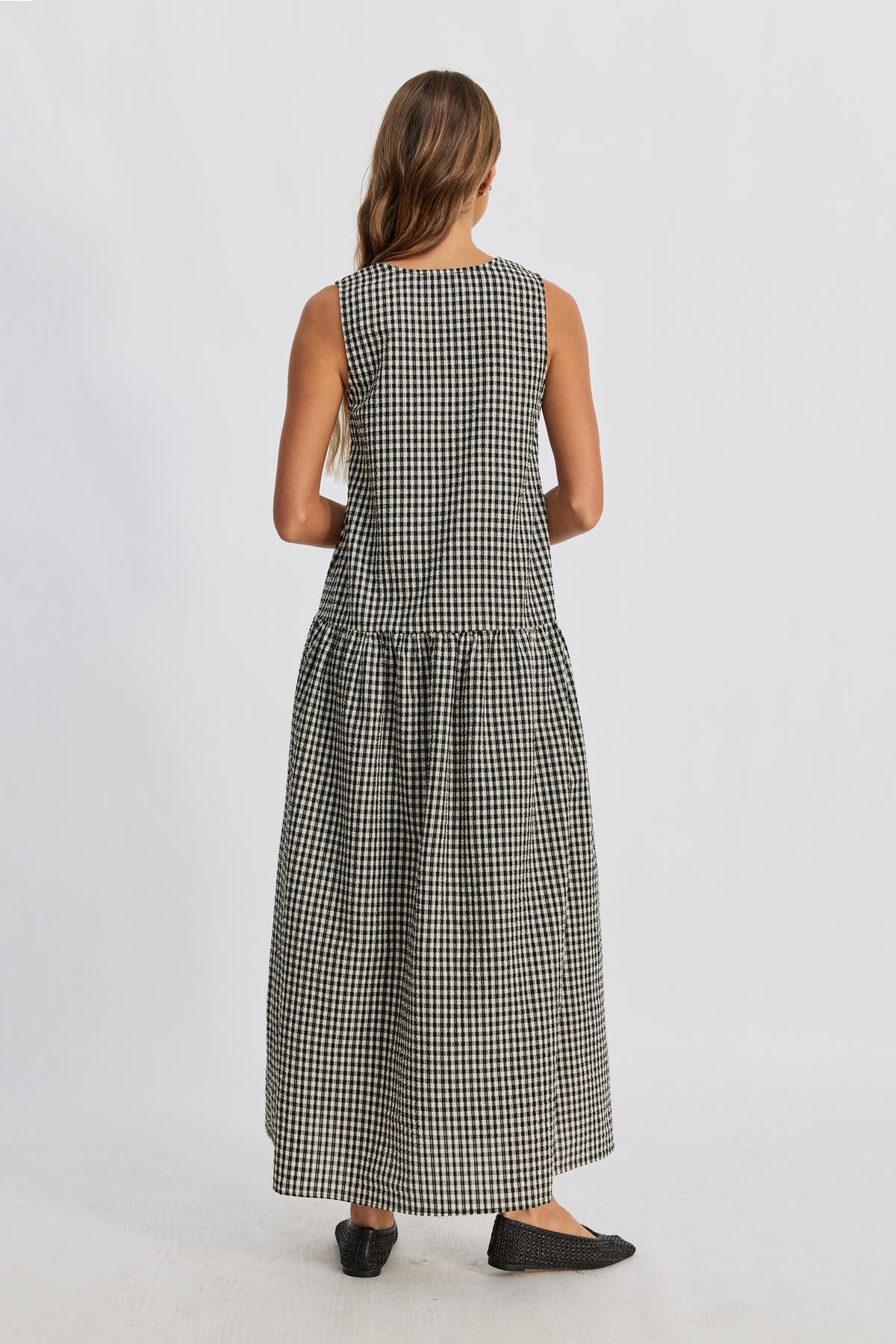 Tallulah Gingham Maxi Dress - Black / White