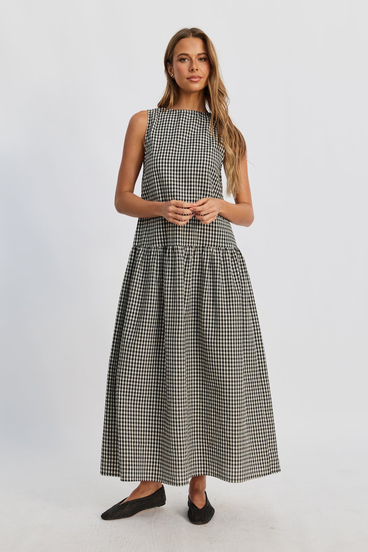 Tallulah Gingham Maxi Dress - Black / White