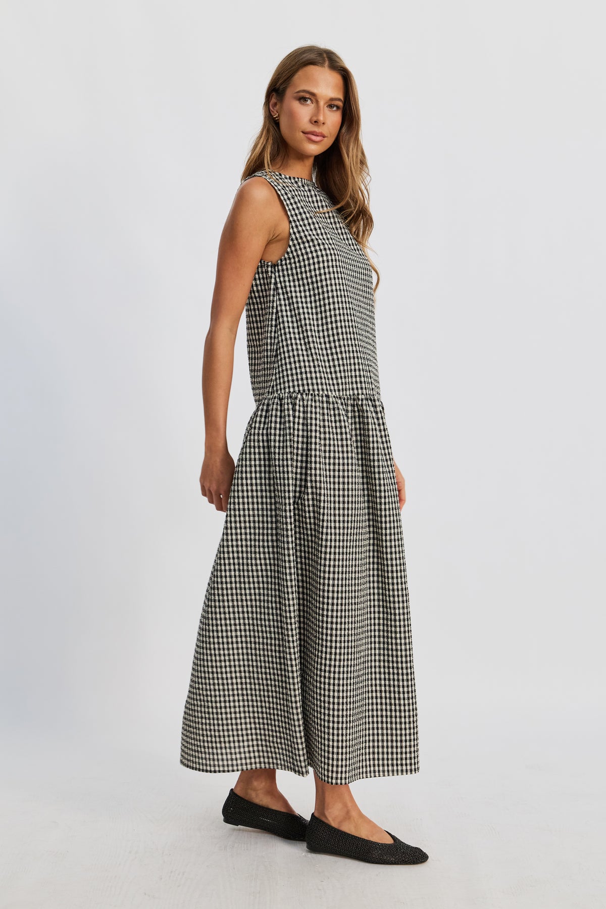 Tallulah Gingham Maxi Dress - Black / White