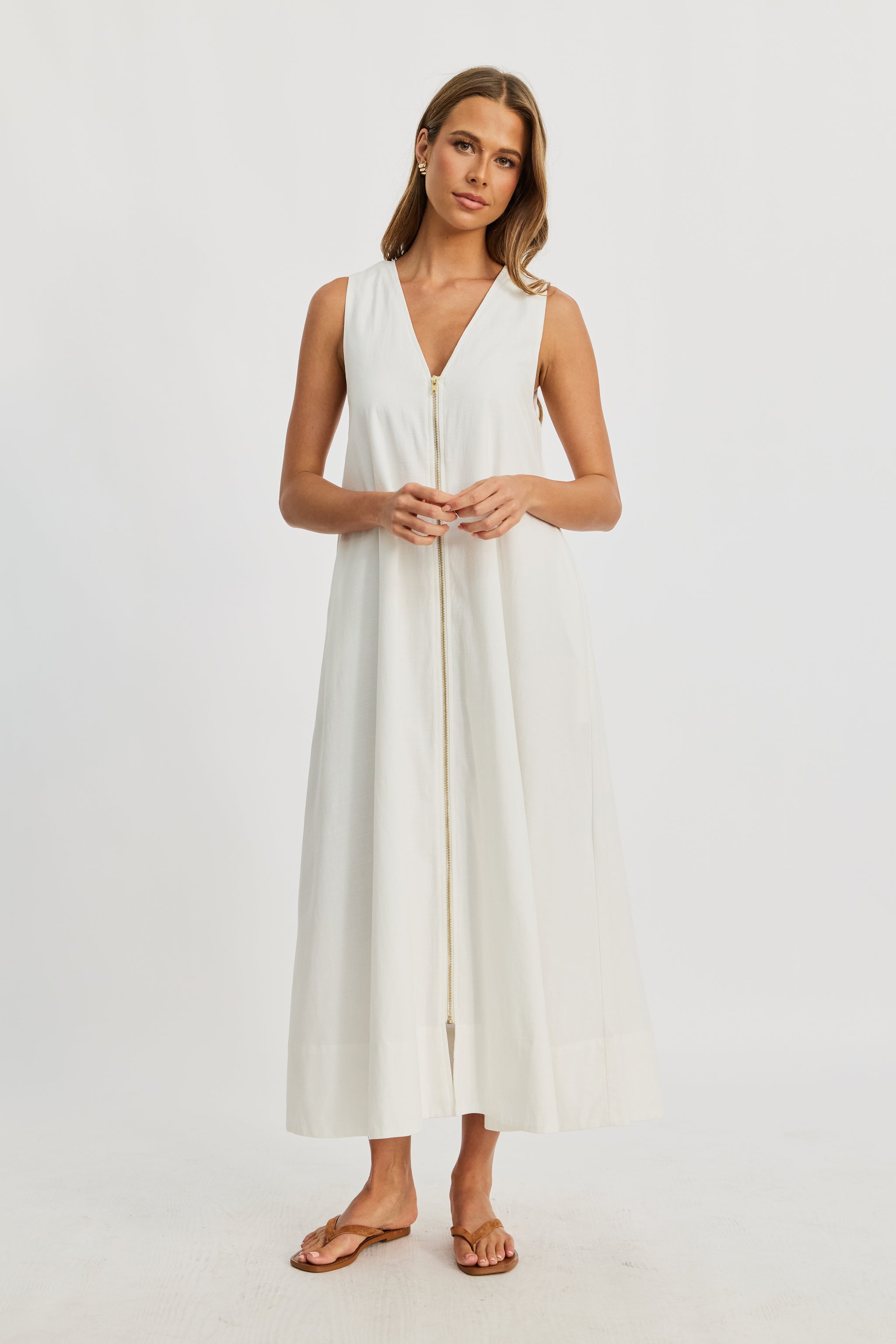 Maternity Gill Zip-Front Midi Dress - White – Apéro Label