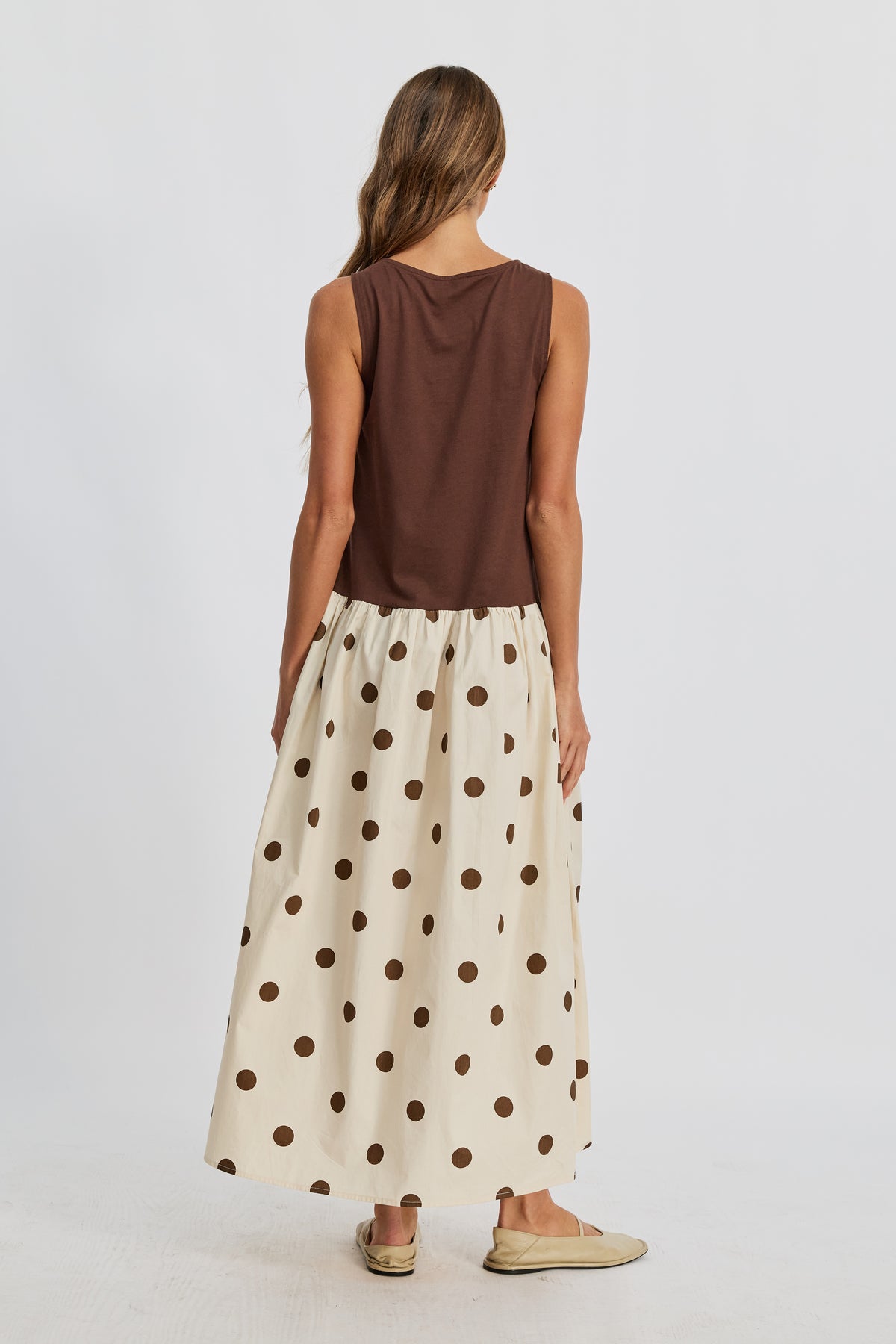 Evelyn Drop-Waist Midi Dress - Cream / Brown Spot
