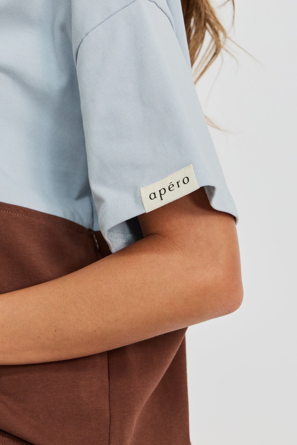 Duo Drop-Shoulder Panel Tee - Brown / Baby Blue