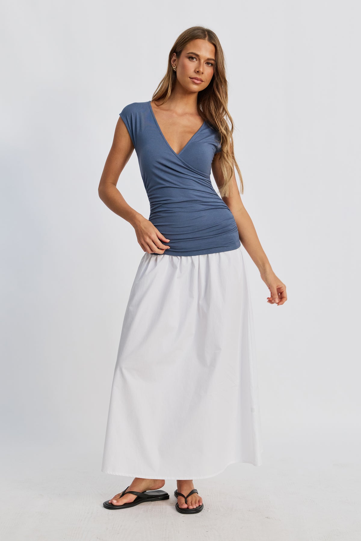 Lainey Crossover Ruched Top - Indigo
